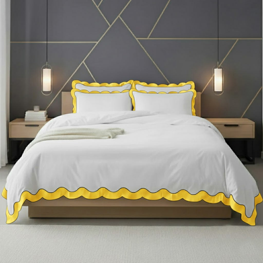 Scalloped & Wavy Applique Embroidery Cotton Duvet Cover Set