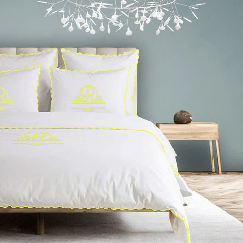 Monogram 400TC Cotton Small Scallop Embroidery Duvet Cover Set