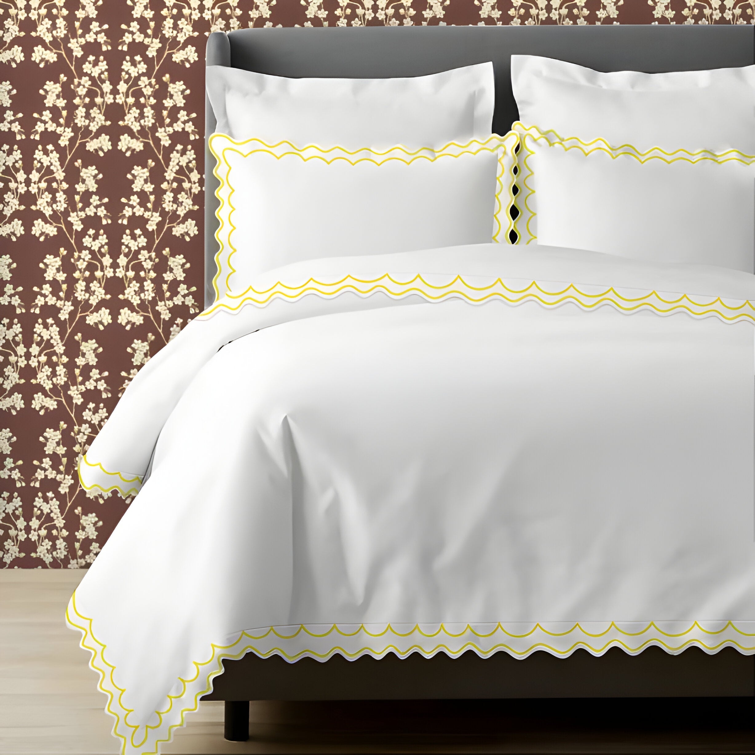 400TC Cotton Sateen Double Scallop Embroidery Duvet Cover Set