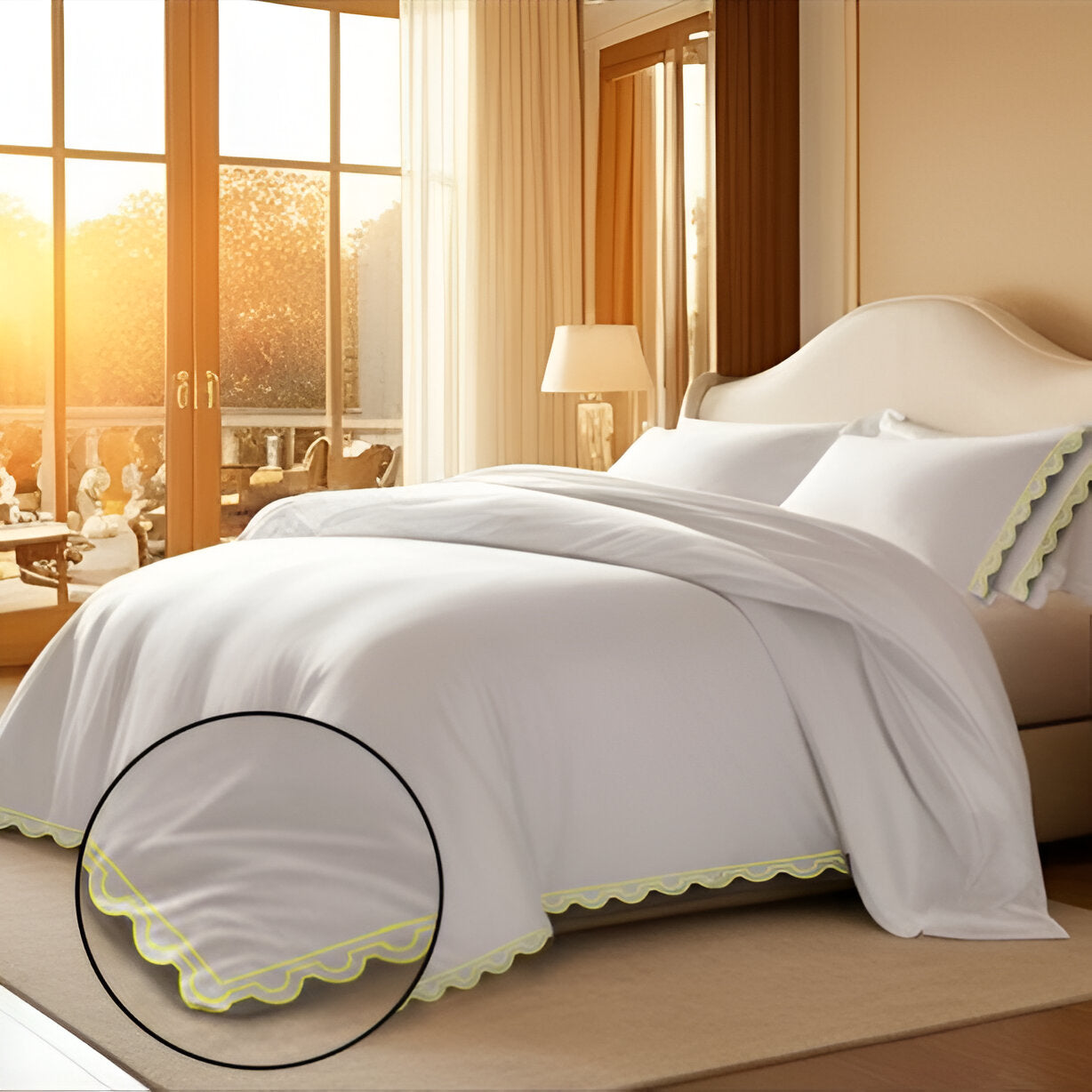 400TC U Shape Scallop Embroidery Cotton Duvet Cover Set
