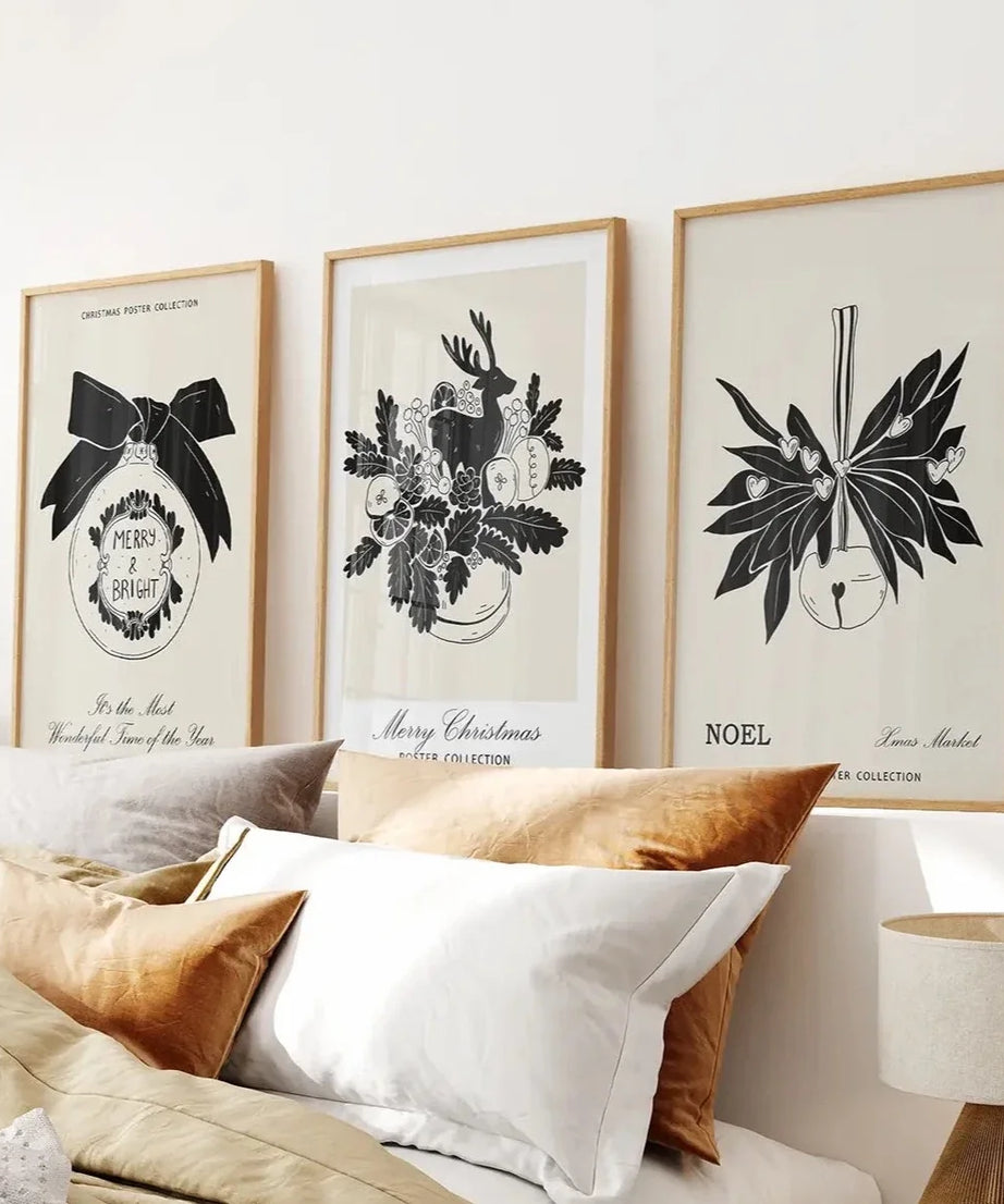 Vintage Rustikales 3-teiliges Weihnachts-Wandbild-Set