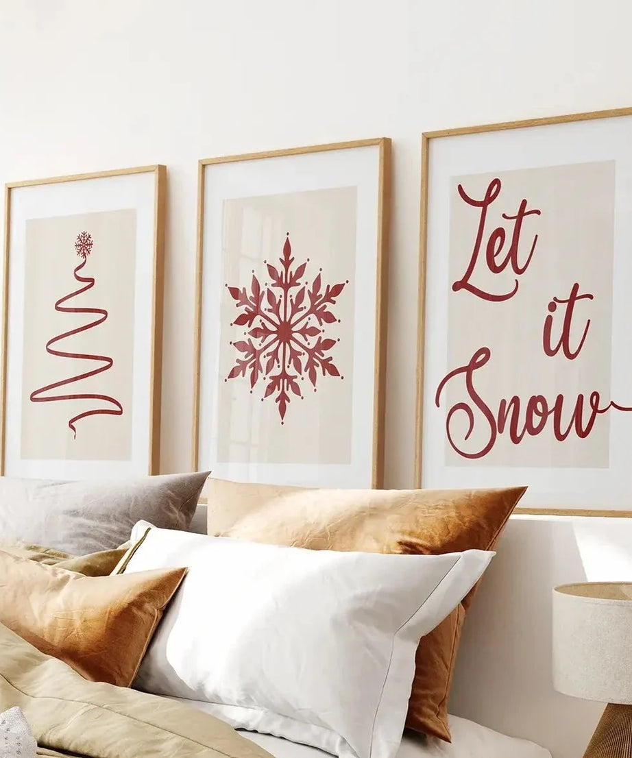 3-teiliges Wandbild Weihnachtsbaum Schneeflocke Poster