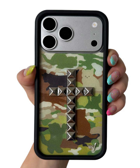 Stud Cross Cat Camo iPhone Case
