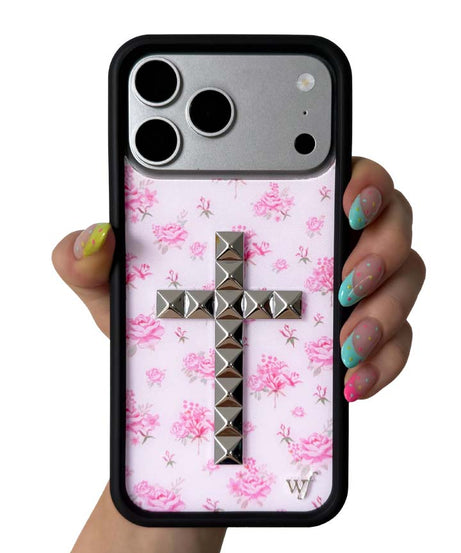 Stud Cross Forget Me Not Floral | Pink iPhone Case