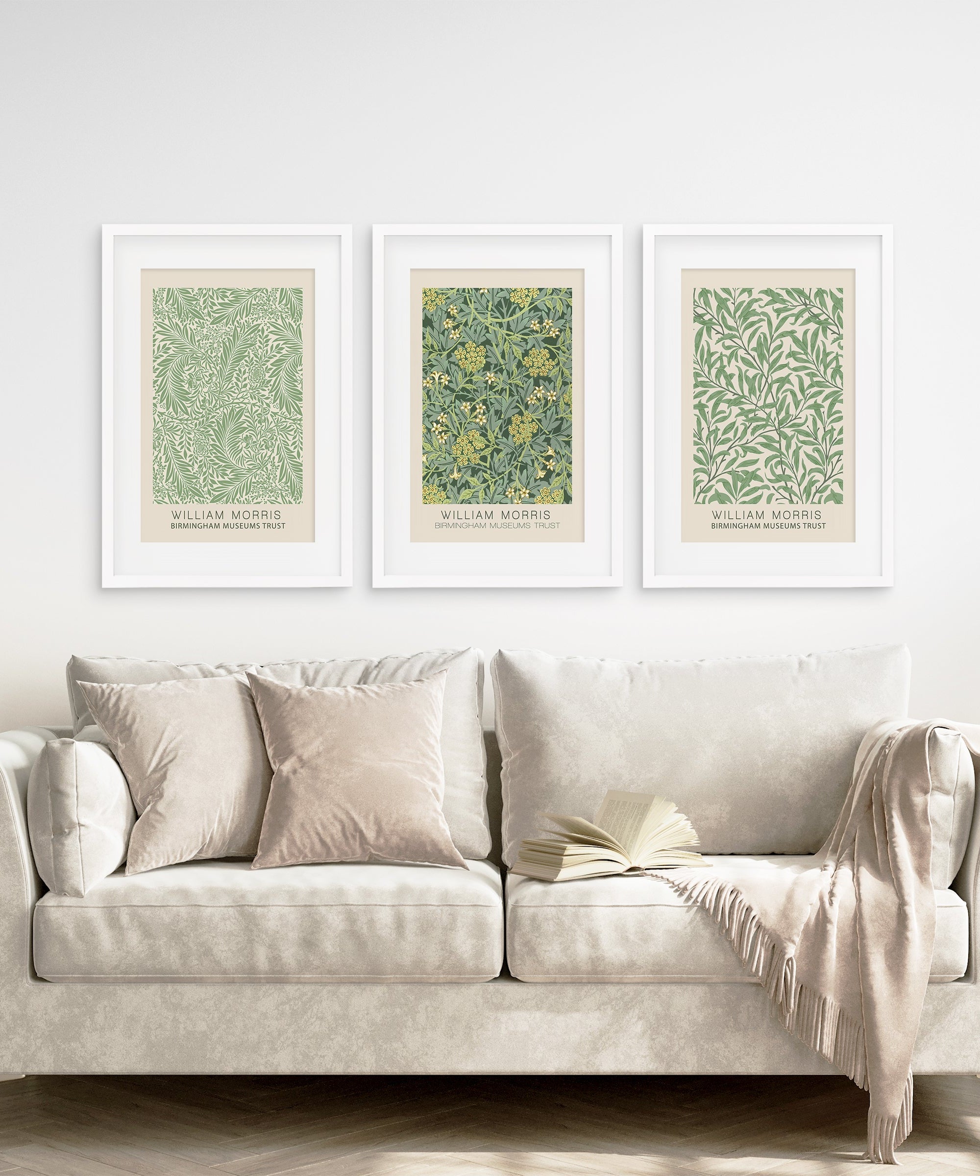 3-teiliges William Morris Wandbild-Set. Stil: Greenery Ausstellung