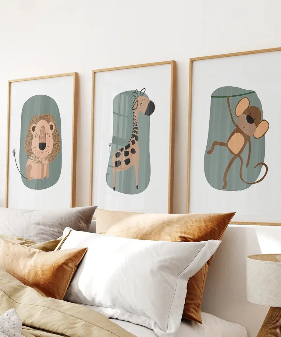Niedliche Safari Baby Tiere - 3 Kunstdrucke im Set