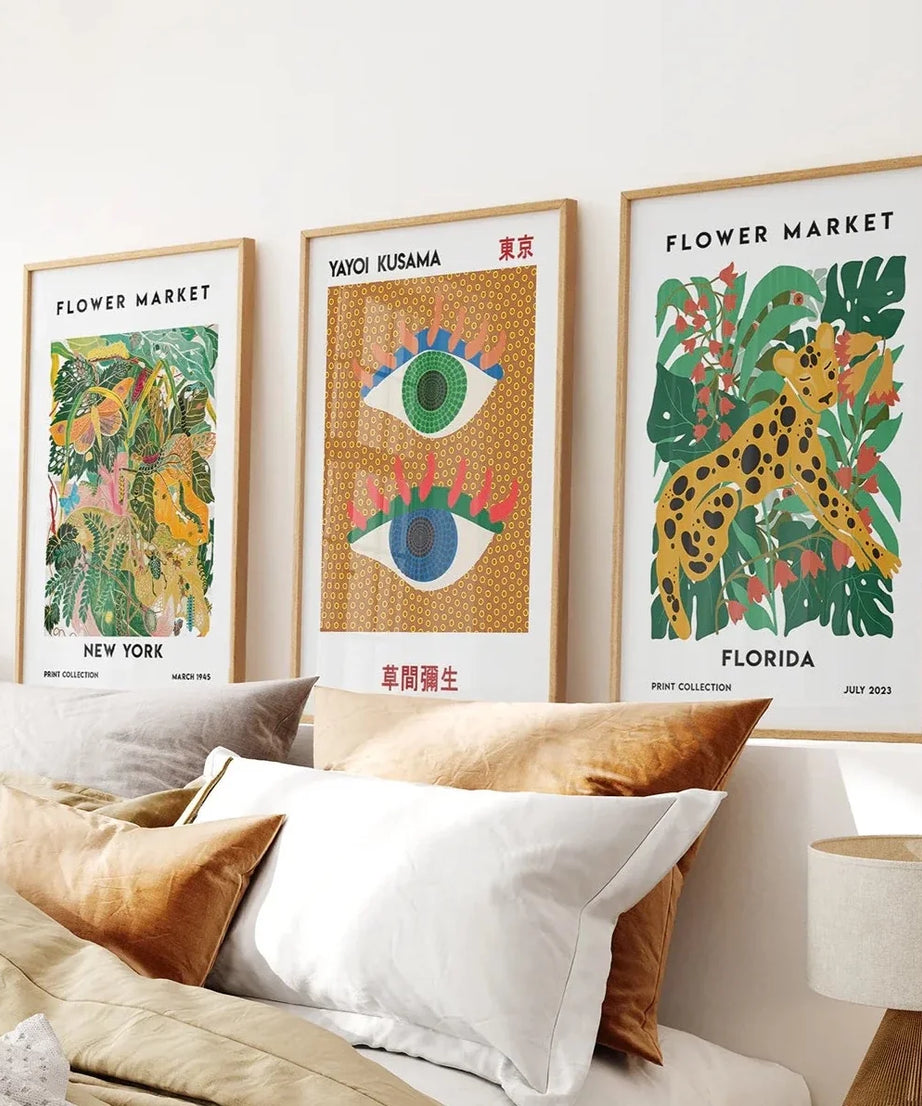 Modernes abstraktes Blumen-Marker-Set, 3-teilig
