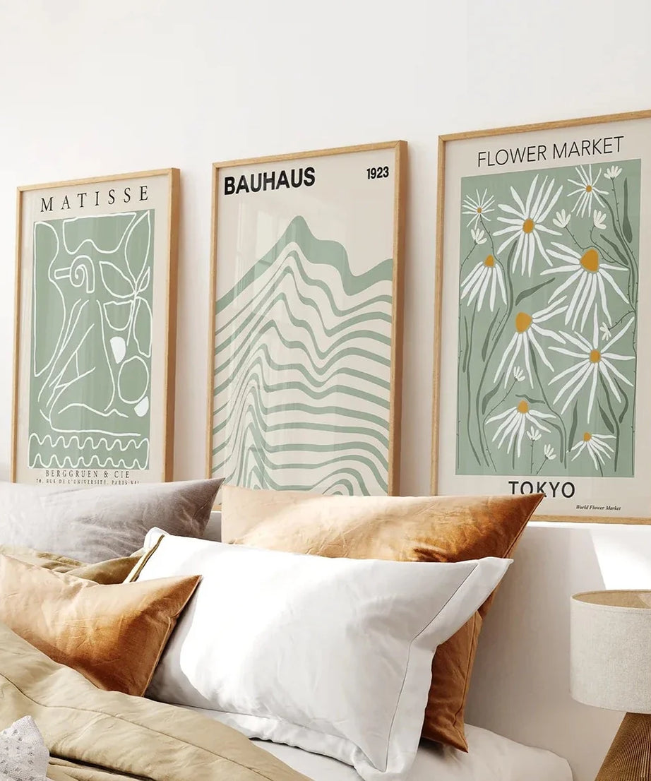 Salbeigrün Modernes Wandkunst-Set aus 3 Drucken