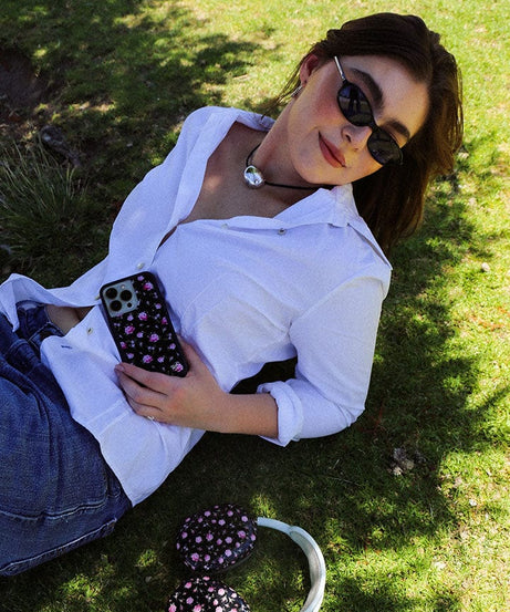 Black and Pink Floral iPhone Case