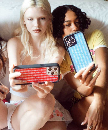 Gingham Hearts | Blue iPhone Case