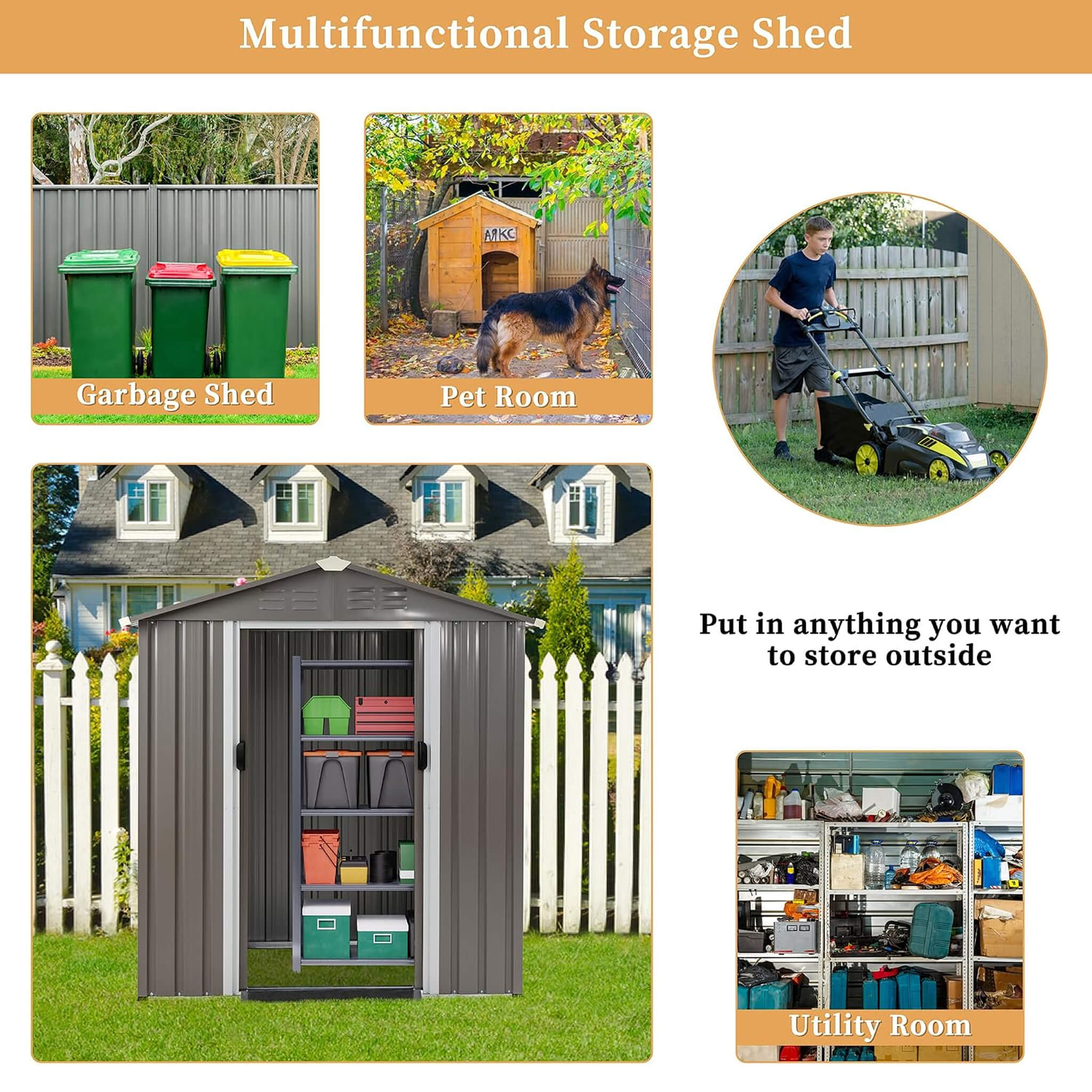 [04X06FT] Alora Outdoor All-Weather Galvanized Metal Storage Shed With Sliding Door (SAK96472)