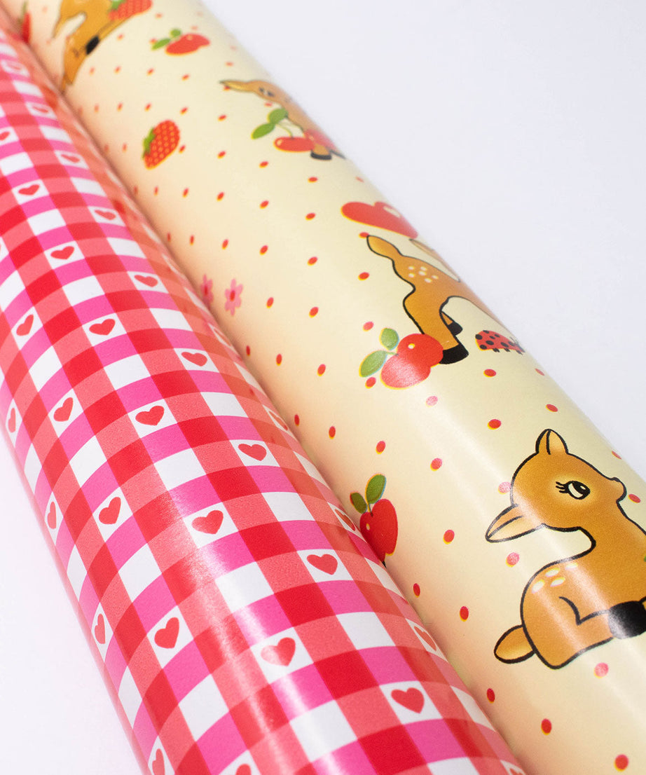 Oh Deer and Red Gingham Hearts Gift Wrap - 2 Pack