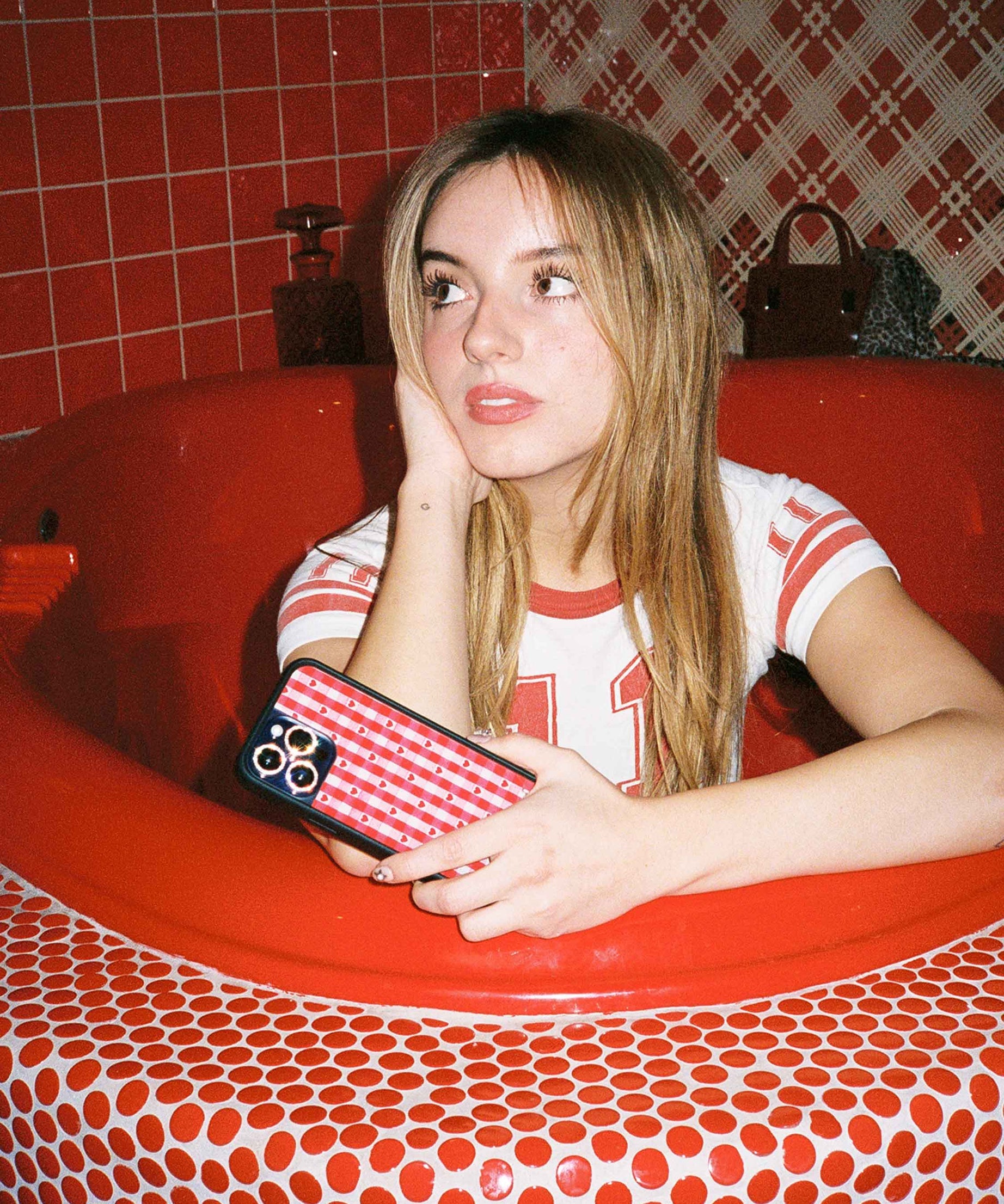 Gingham Hearts | Red iPhone Case