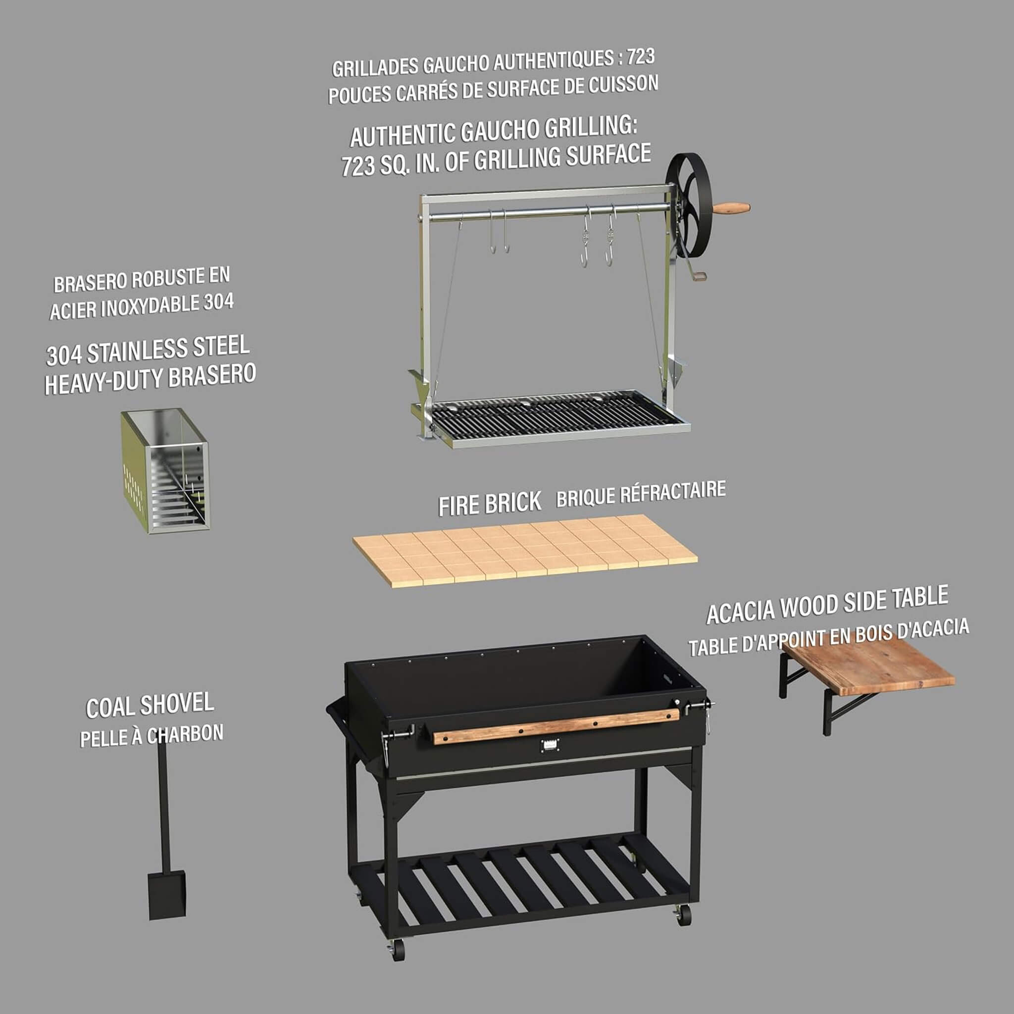 [05X02FT] Heavy-Duty Argentine Santa Maria Wood Fire And Charcoal BBQ Grill With Brasero (SAK52731)