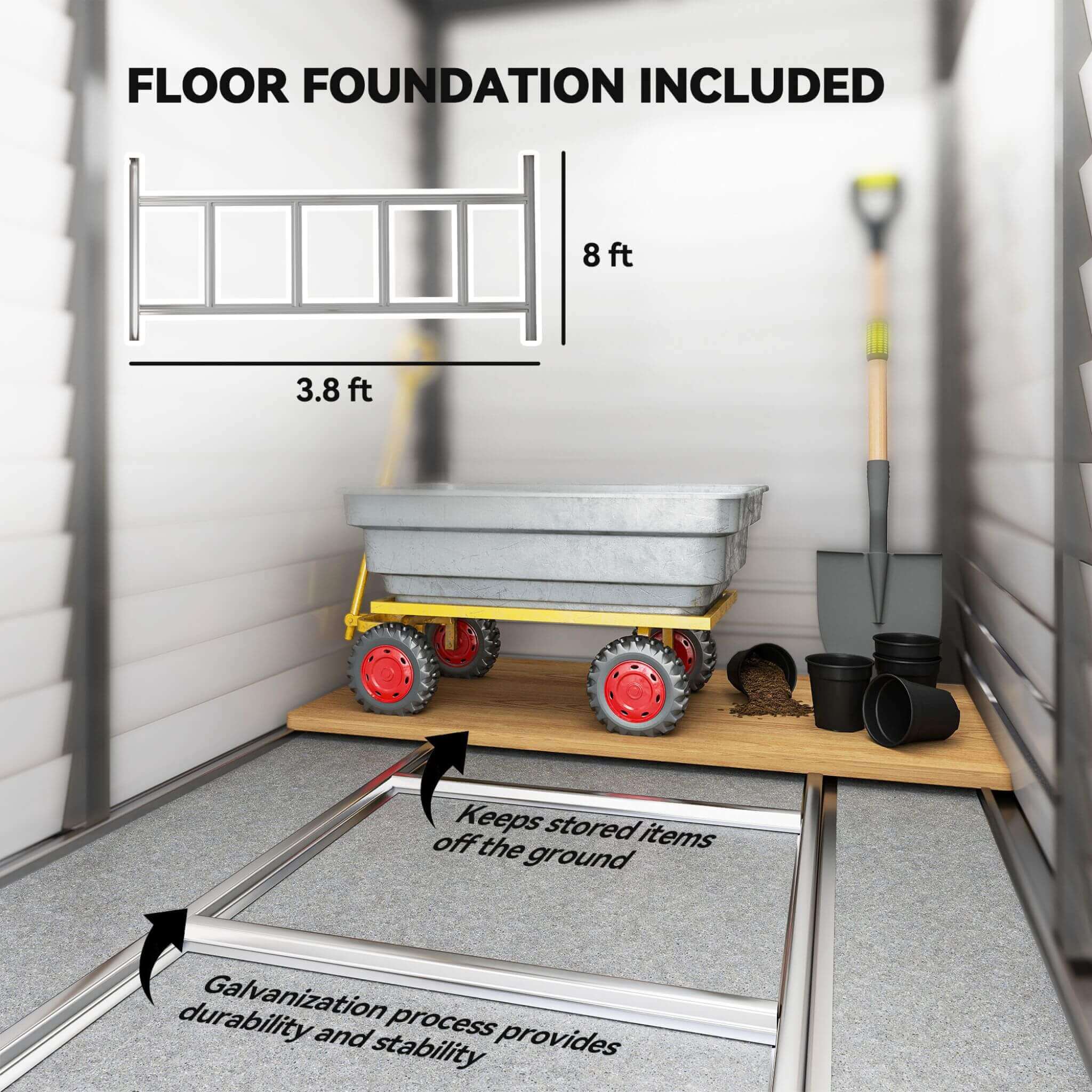 [05X09FT] Alora Heavy-Duty Outdoor Galvanized Steel Storage Shed With Lockable Doors (SAK80637)