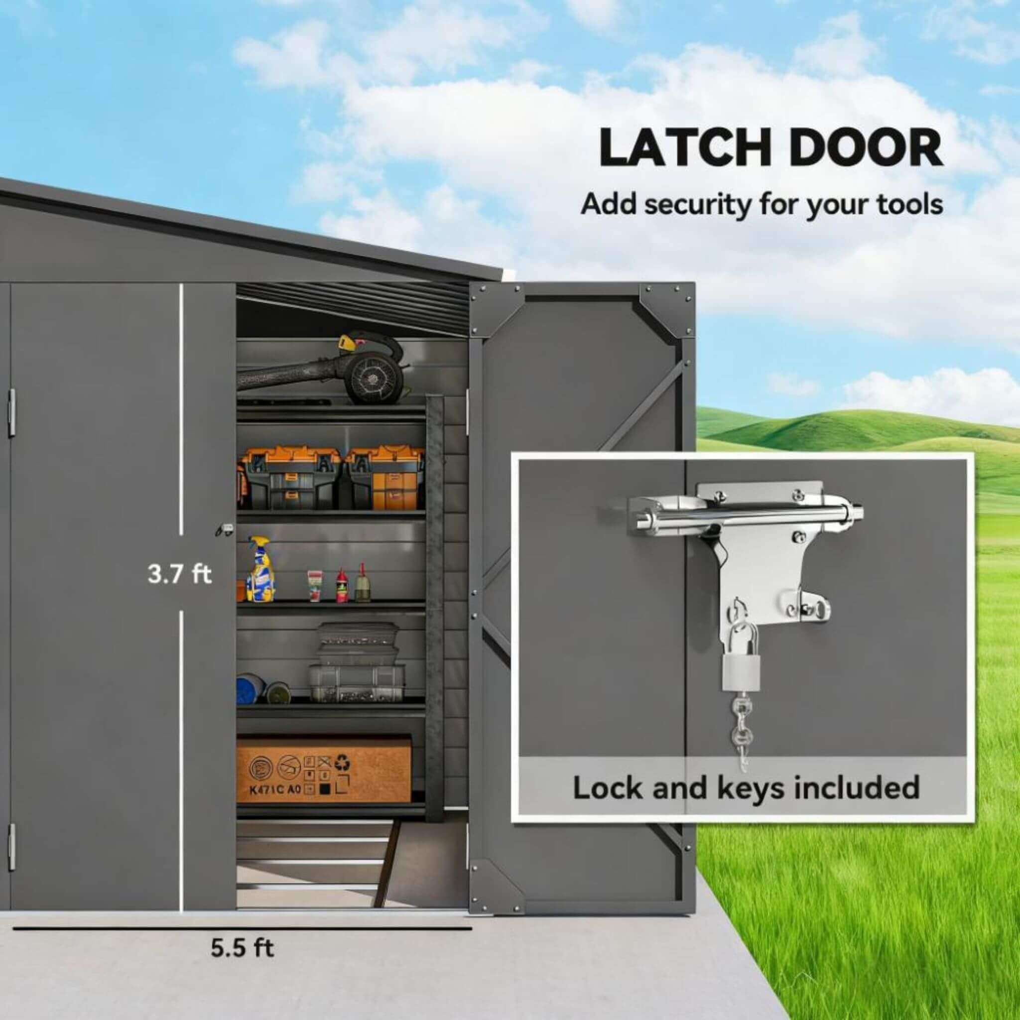 [05X09FT] Alora Heavy-Duty Outdoor Galvanized Steel Storage Shed With Lockable Doors (SAK80637)