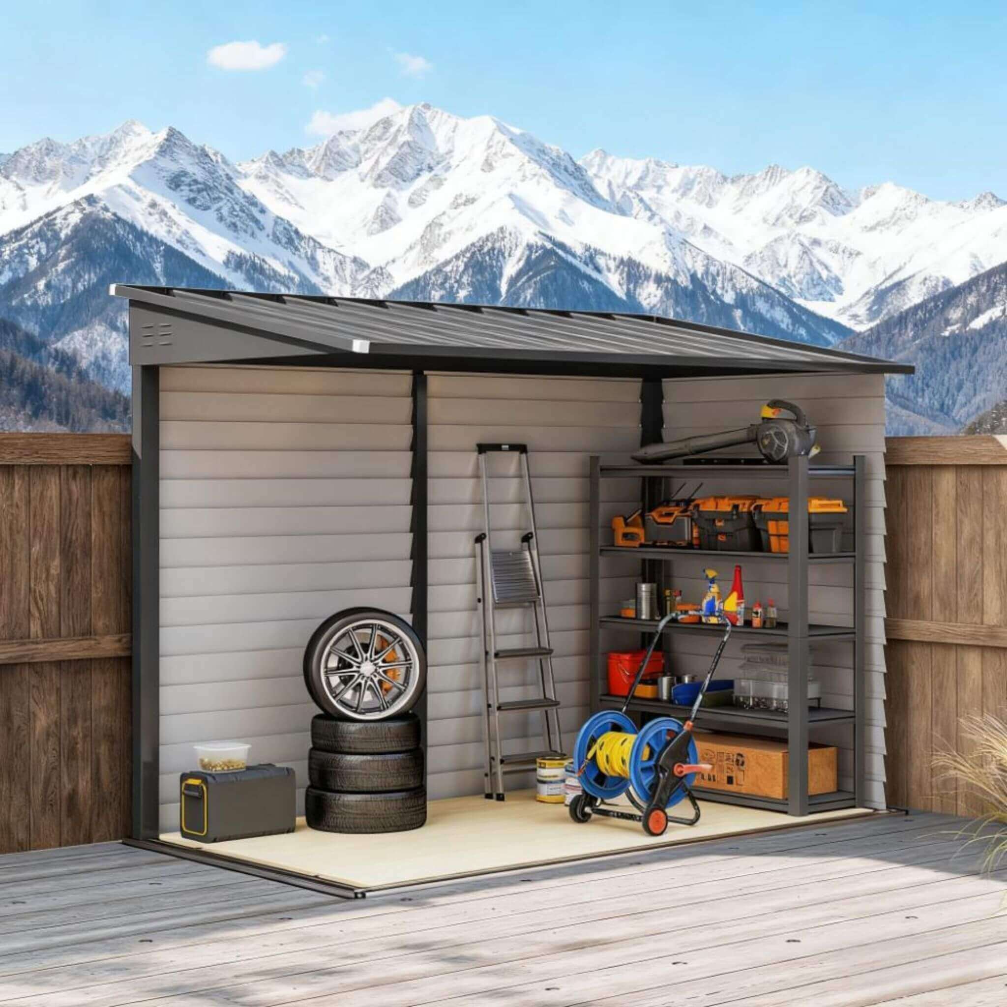 [05X09FT] Alora Heavy-Duty Outdoor Galvanized Steel Storage Shed With Lockable Doors (SAK80637)