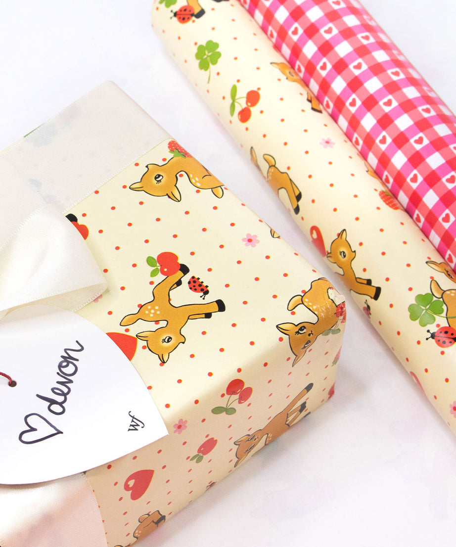 Oh Deer and Red Gingham Hearts Gift Wrap - 2 Pack