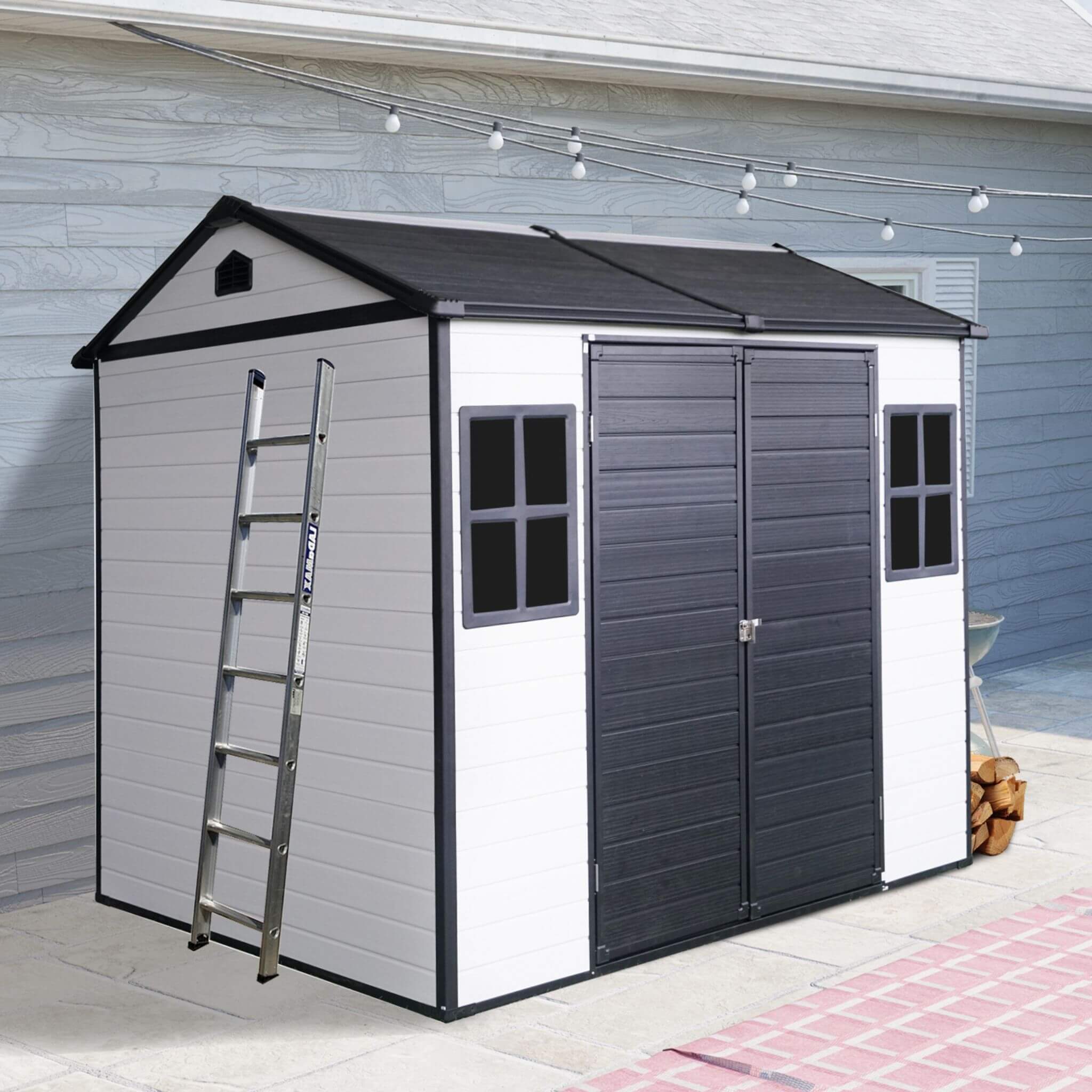 [06X08FT] Alora Heavy-Duty Outdoor Resin Storage Shed With Lockable Doors And Built-In Floor (SAK26342)