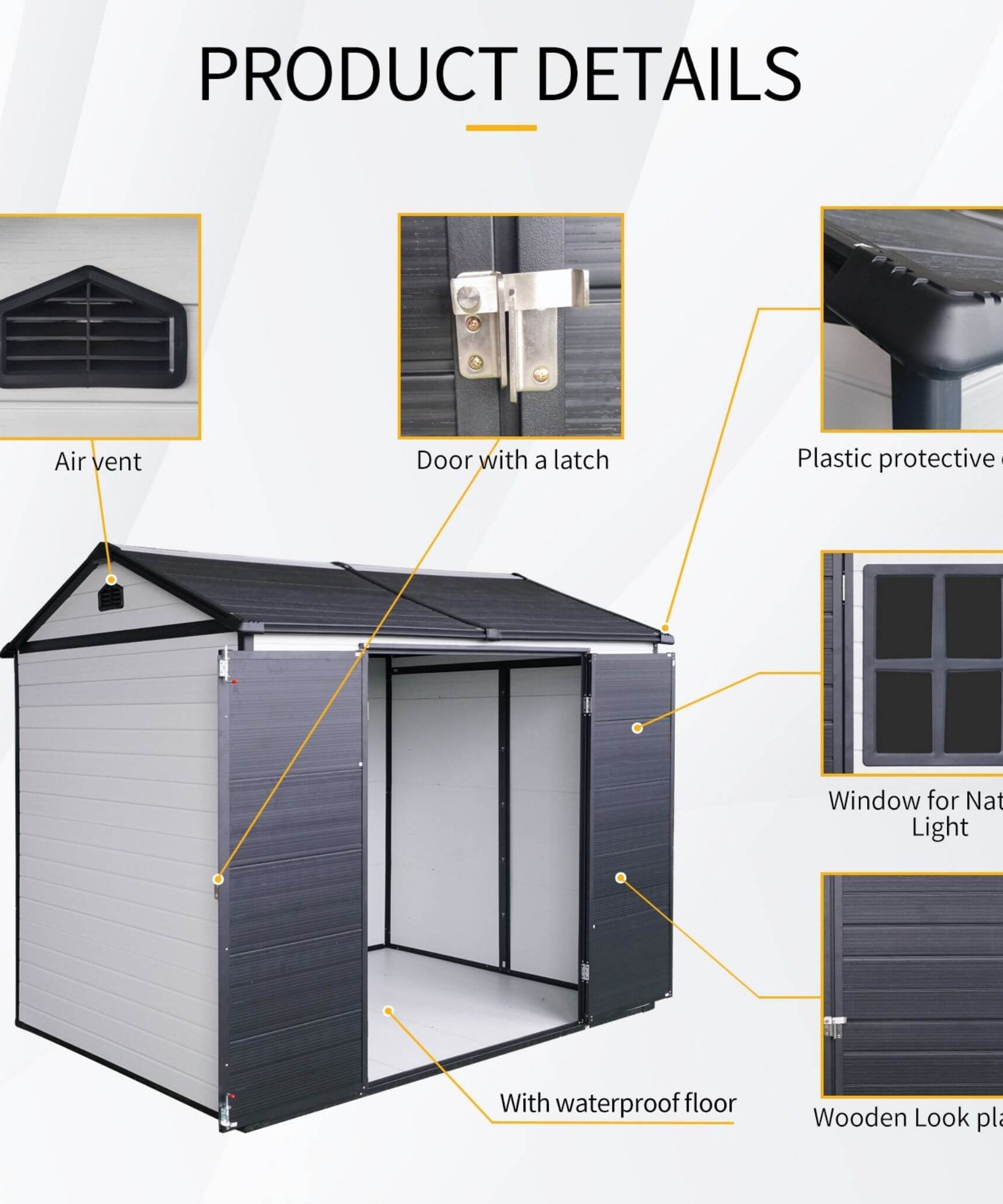 [06X08FT] Alora Heavy-Duty Outdoor Resin Storage Shed With Lockable Doors And Built-In Floor (SAK26342)