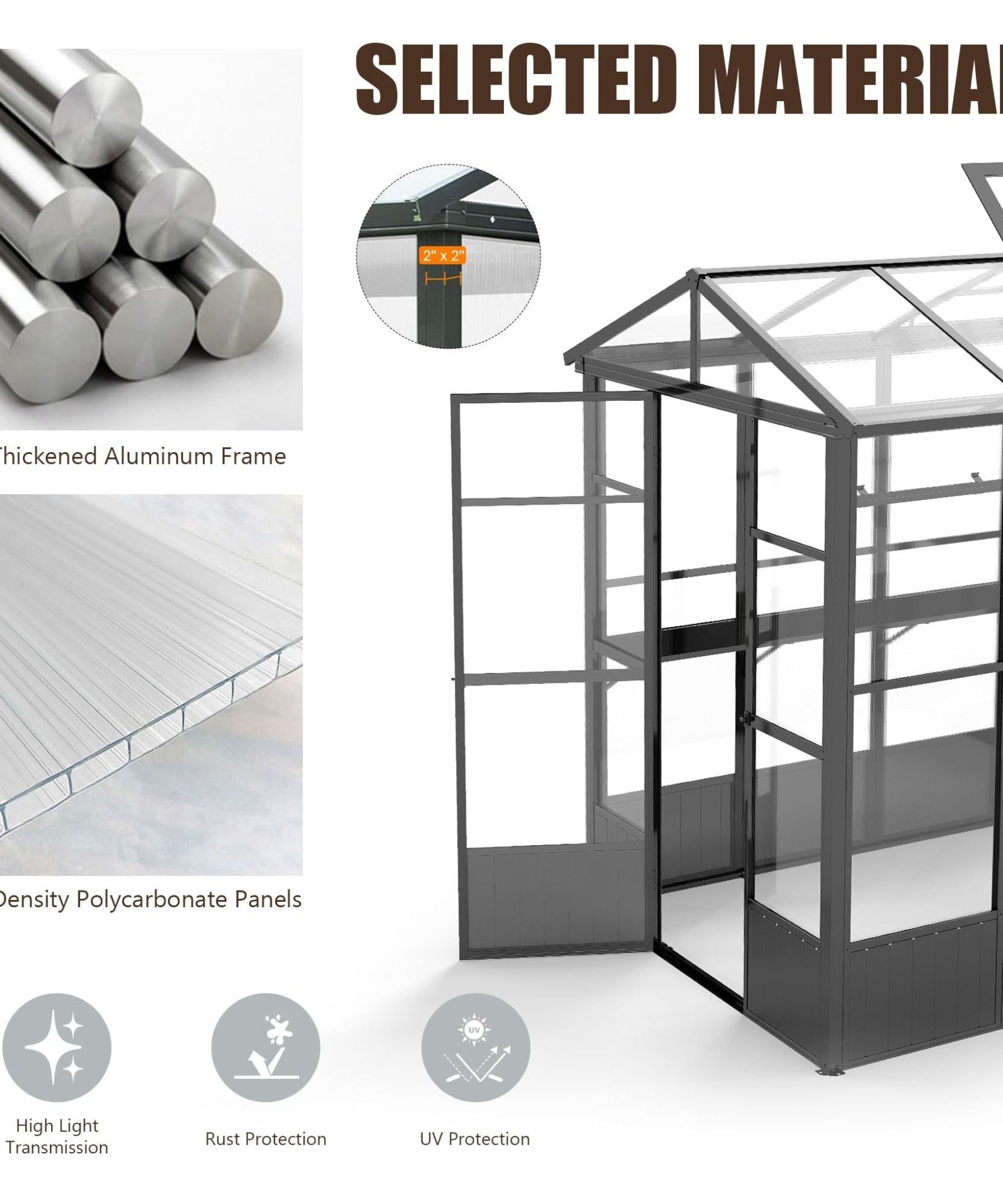 [06X08FT] Heavy-Duty Outdoor Polycarbonate Greenhouse With Fully Automatic Temperature Control Vent (SAK51892)