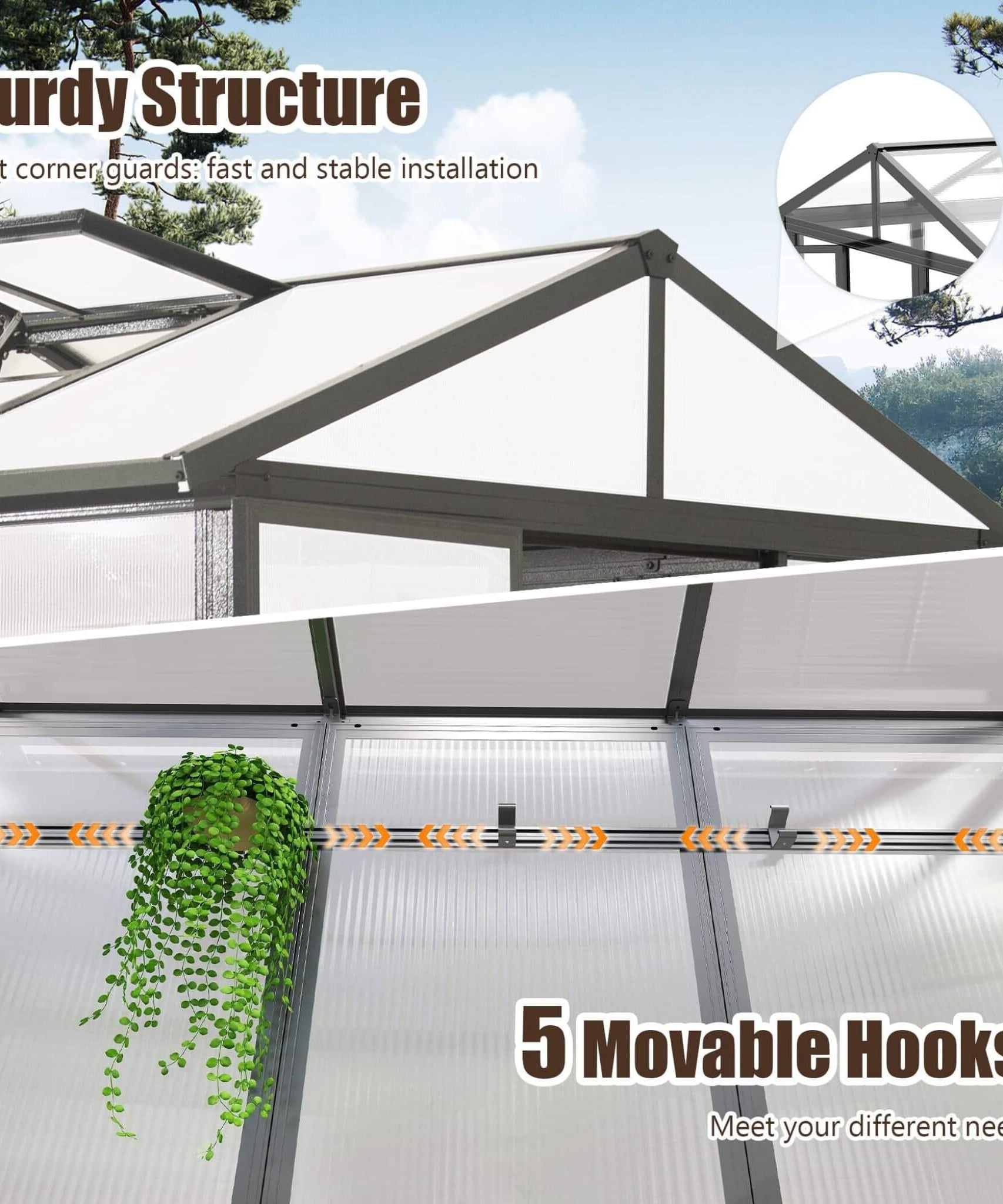 [06X08FT] Heavy-Duty Outdoor Polycarbonate Greenhouse With Fully Automatic Temperature Control Vent (SAK51892)