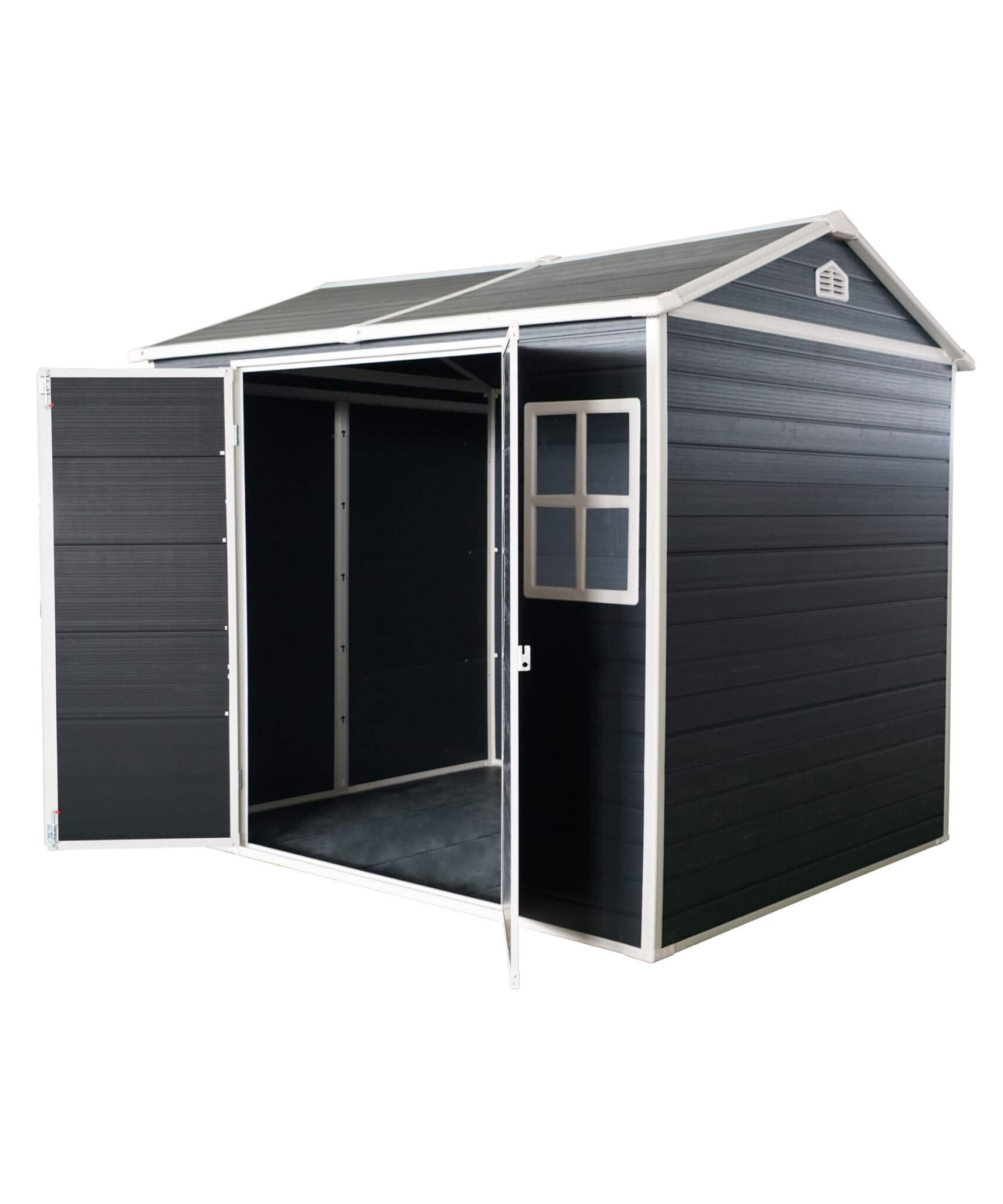 [06X08FT] Alora Outdoor Resin Patio Garden Shed With Floor, 2 Windows, And Lockable Doors (SAK54953)