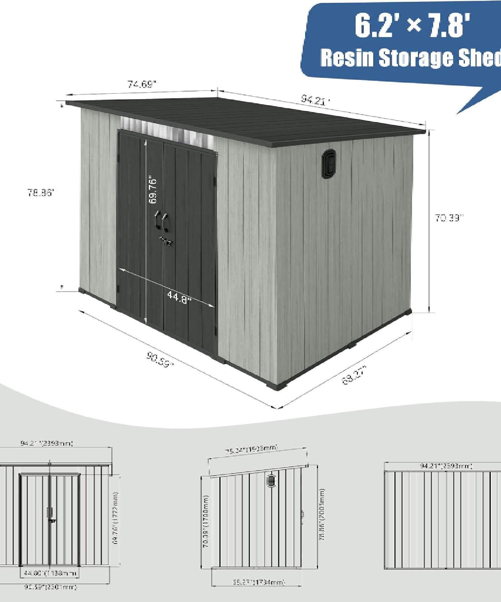 [06X08FT] Alora Outdoor Resin Storage Shed With Lockable Double Doors And Sloping Roof (SAK73286)