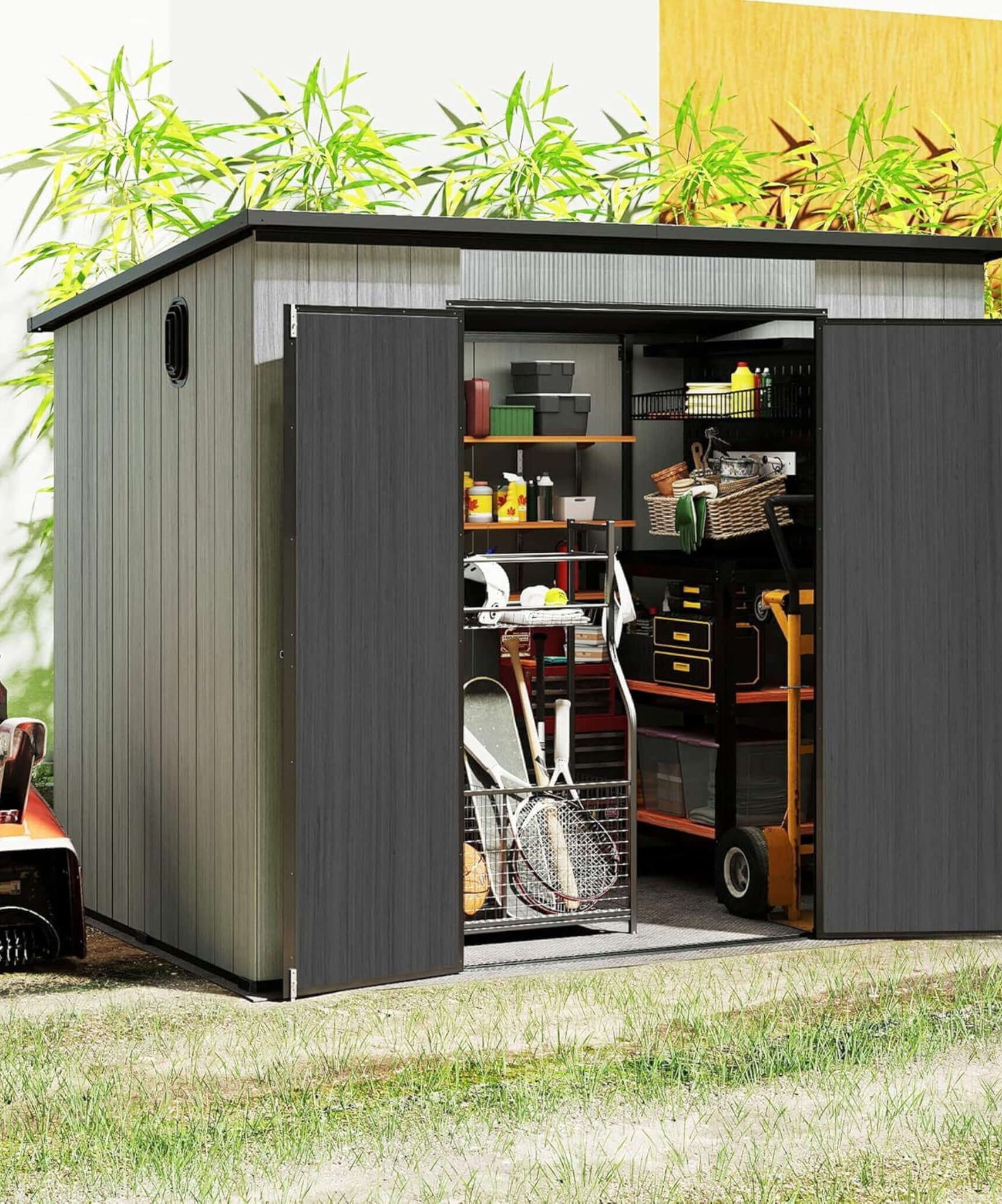 [06X08FT] Alora Outdoor Resin Storage Shed With Lockable Double Doors And Sloping Roof (SAK73286)