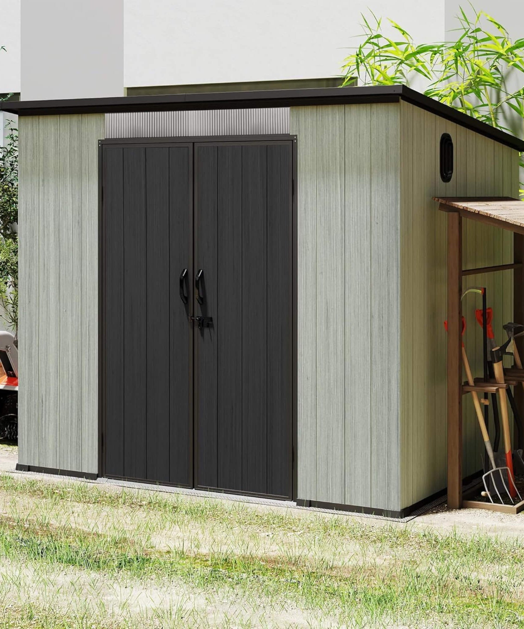 [06X08FT] Alora Outdoor Resin Storage Shed With Lockable Double Doors And Sloping Roof (SAK73286)