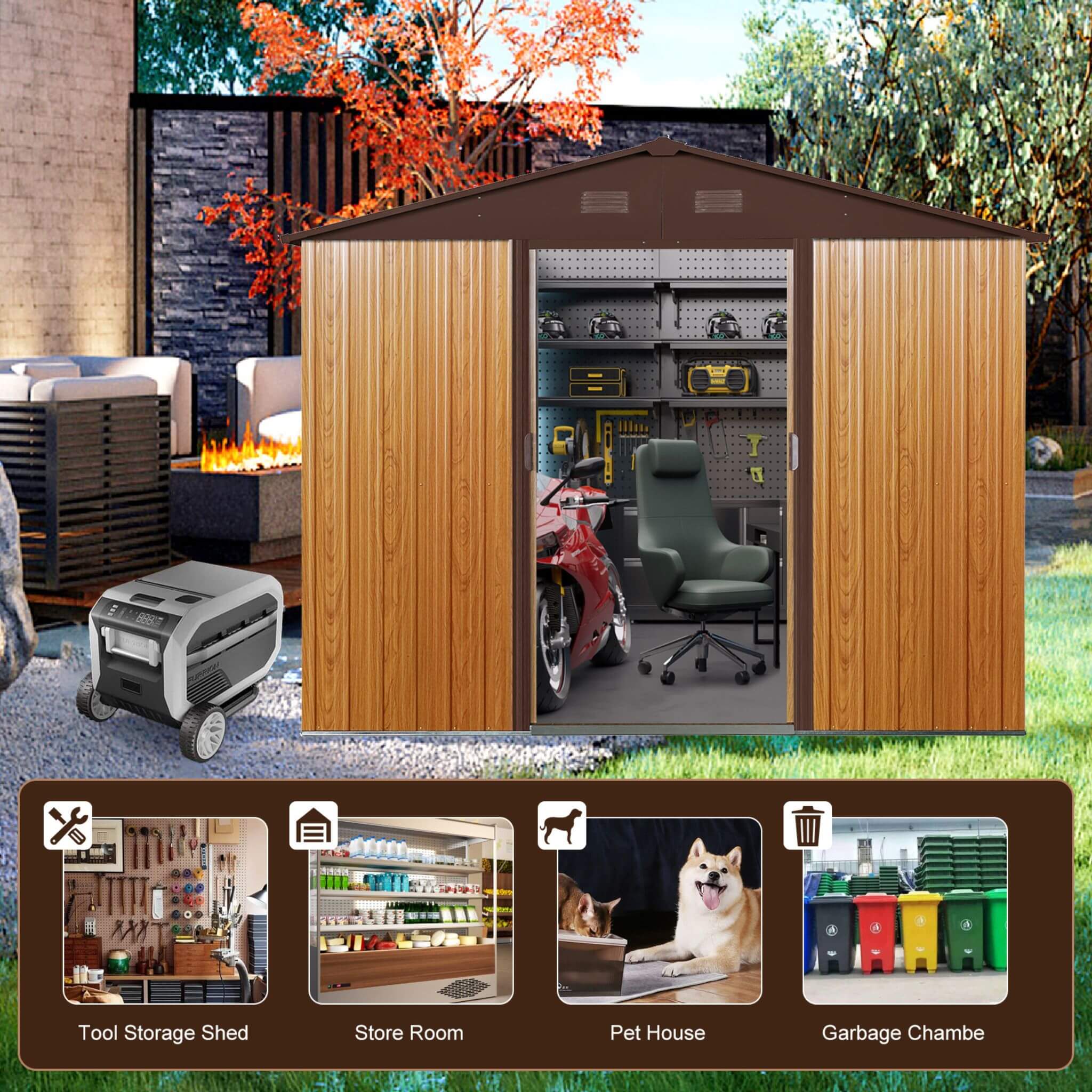 [06X08FT] Alora Premium Outdoor Metal Storage Shed With Metal Floor Frame (SAK95204)