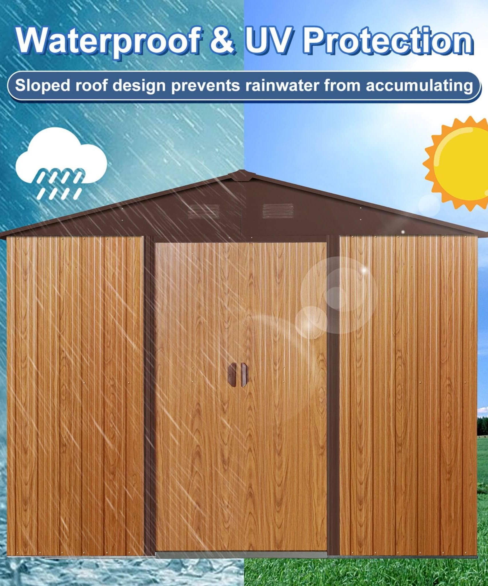 [06X08FT] Alora Premium Outdoor Metal Storage Shed With Metal Floor Frame (SAK95204)