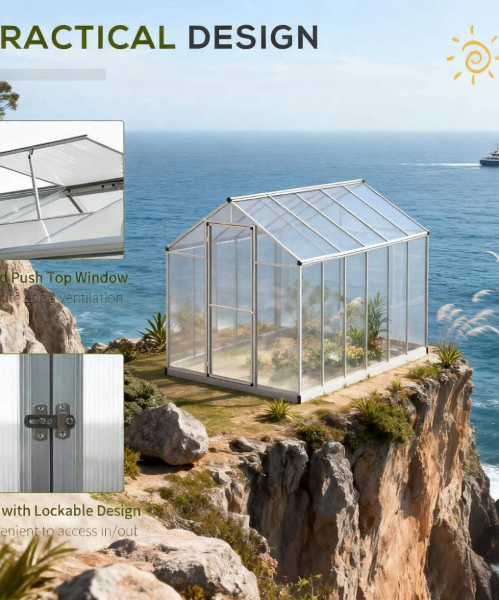[06X10FT] Large Walk-In Backyard Greenhouse W/ Rainwater Collection System And Roof Vent (SAK93581)