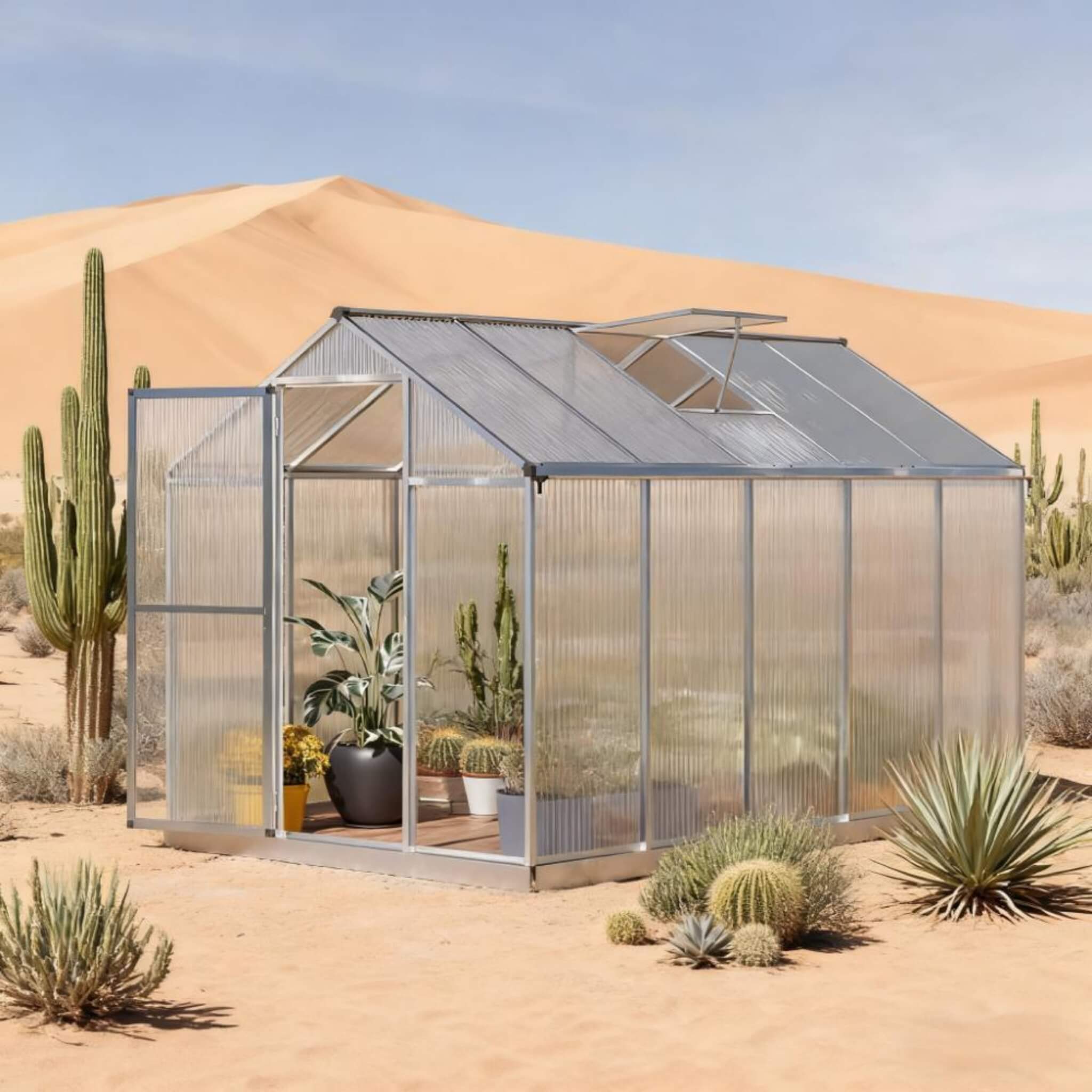 [06X10FT] Large Walk-In Backyard Greenhouse W/ Rainwater Collection System And Roof Vent (SAK93581)
