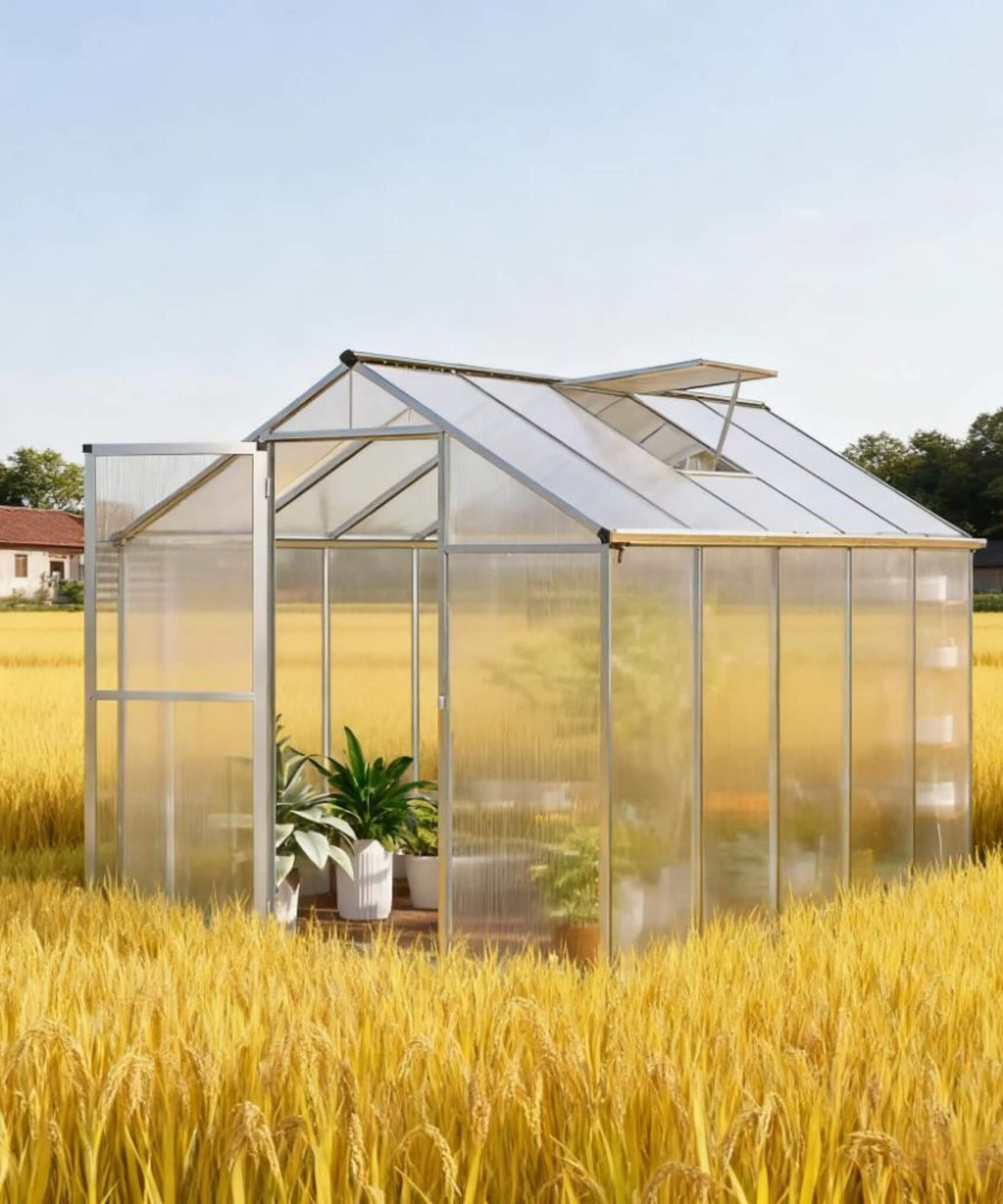 [06X10FT] Large Walk-In Backyard Greenhouse W/ Rainwater Collection System And Roof Vent (SAK93581)