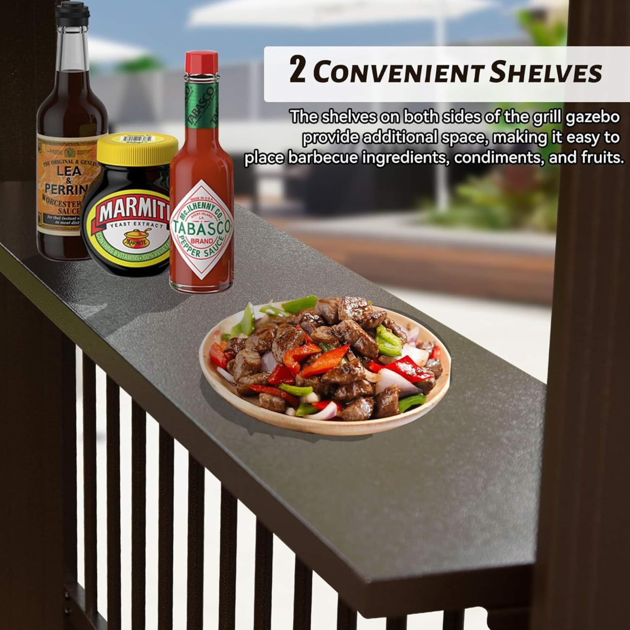 [06X12FT] Hardtop Grill Gazebo With Steel Roof, Shelves, And Hooks (SAK81324)