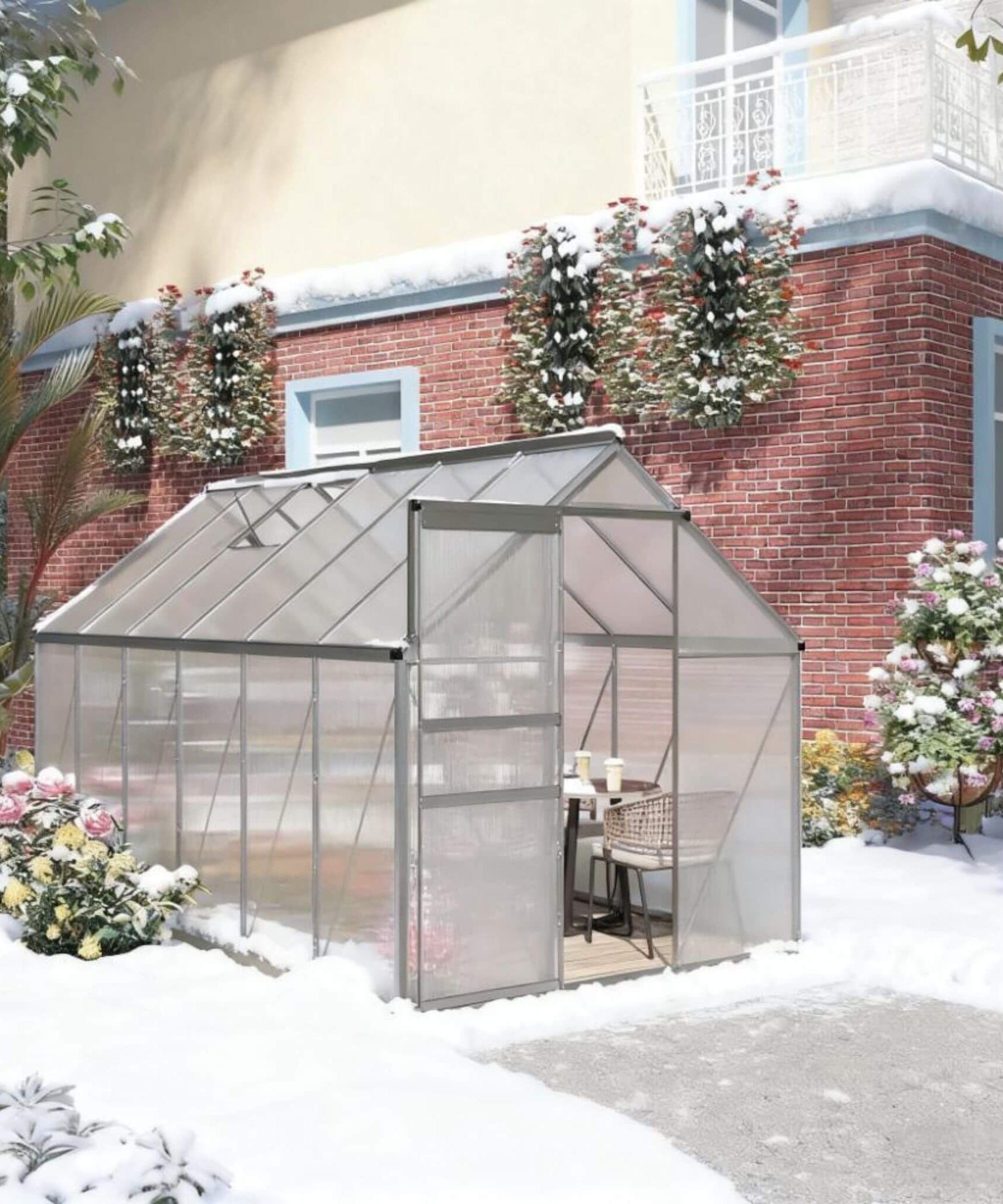 [06X12FT] Heavy-Duty Aluminum Walk-In Greenhouse With Rooftop Vent And Sliding Door (SAK69048)