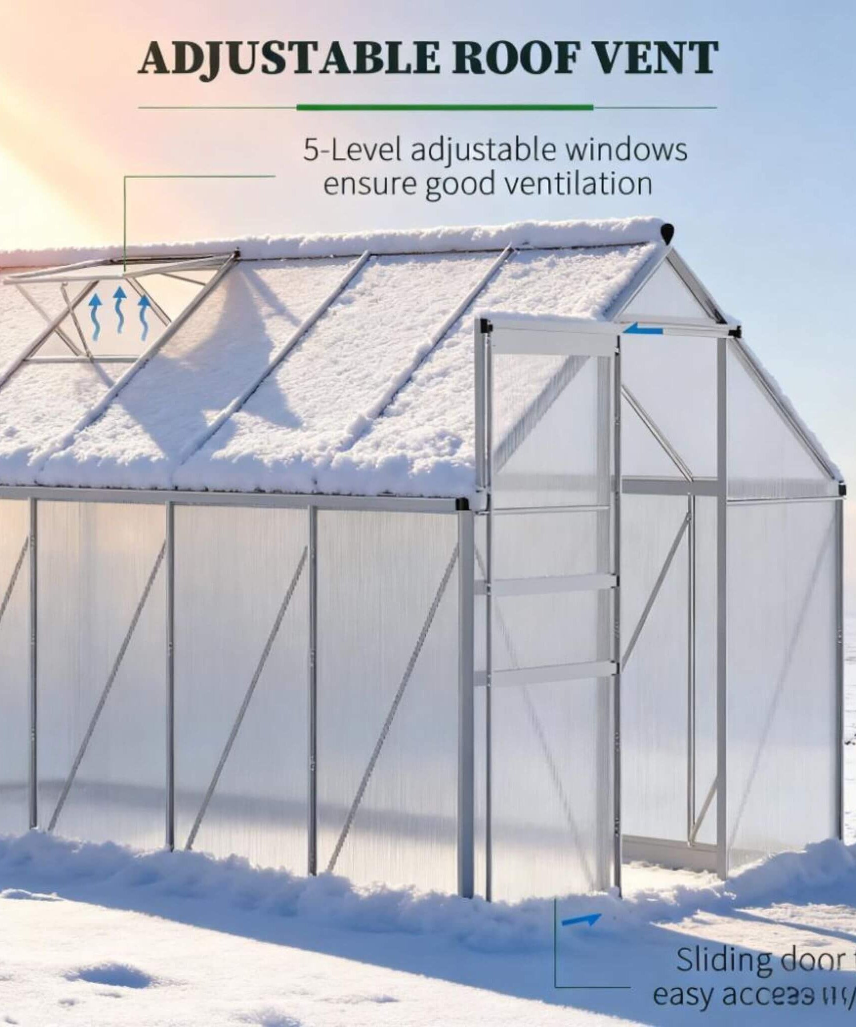 [06X12FT] Heavy-Duty Aluminum Walk-In Greenhouse With Rooftop Vent And Sliding Door (SAK69048)