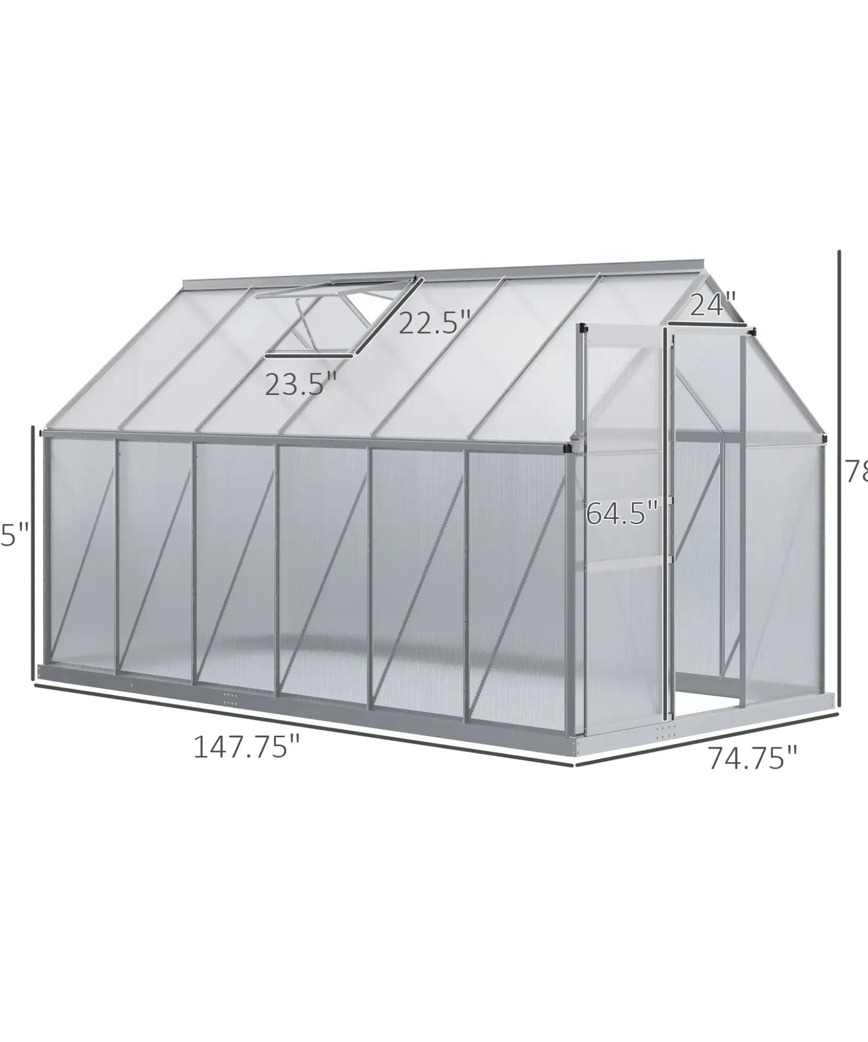 [06X12FT] Heavy-Duty Aluminum Walk-In Greenhouse With Rooftop Vent And Sliding Door (SAK69048)