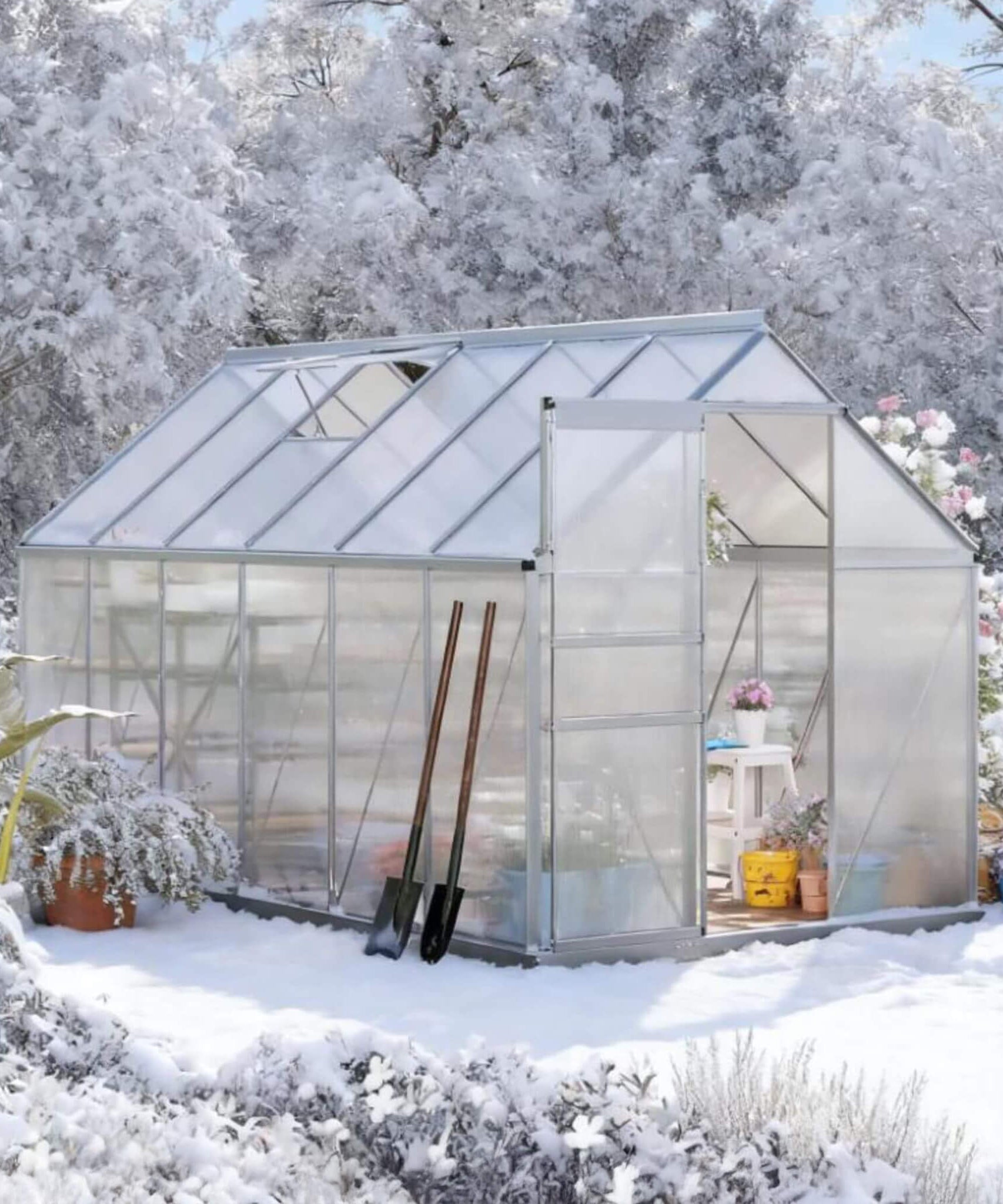 [06X12FT] Heavy-Duty Aluminum Walk-In Greenhouse With Rooftop Vent And Sliding Door (SAK69048)