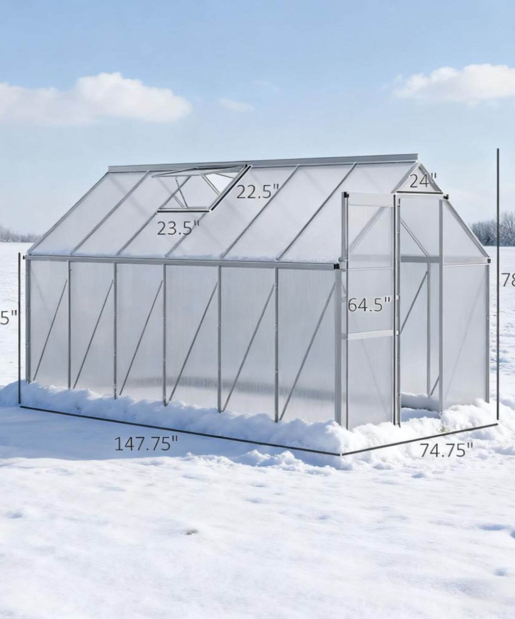 [06X12FT] Heavy-Duty Aluminum Walk-In Greenhouse With Rooftop Vent And Sliding Door (SAK69048)