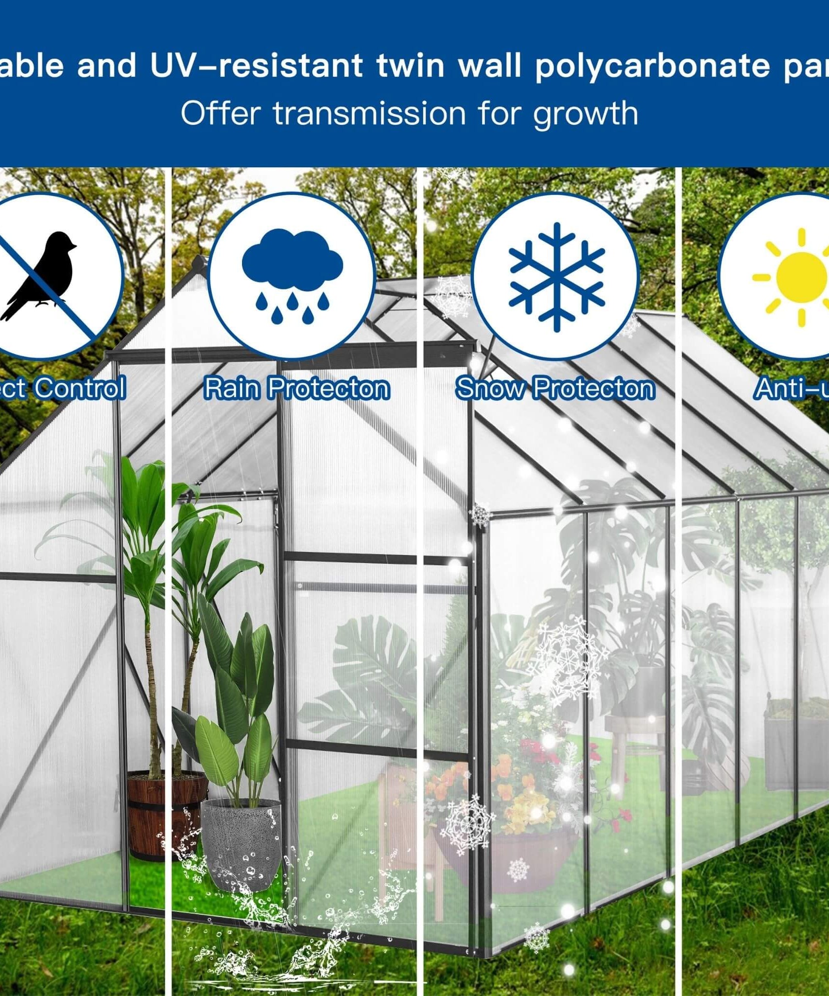 [06X12FT] Heavy-Duty Black Polycarbonate Greenhouse With Raised Base And Anchor (SAK92451)