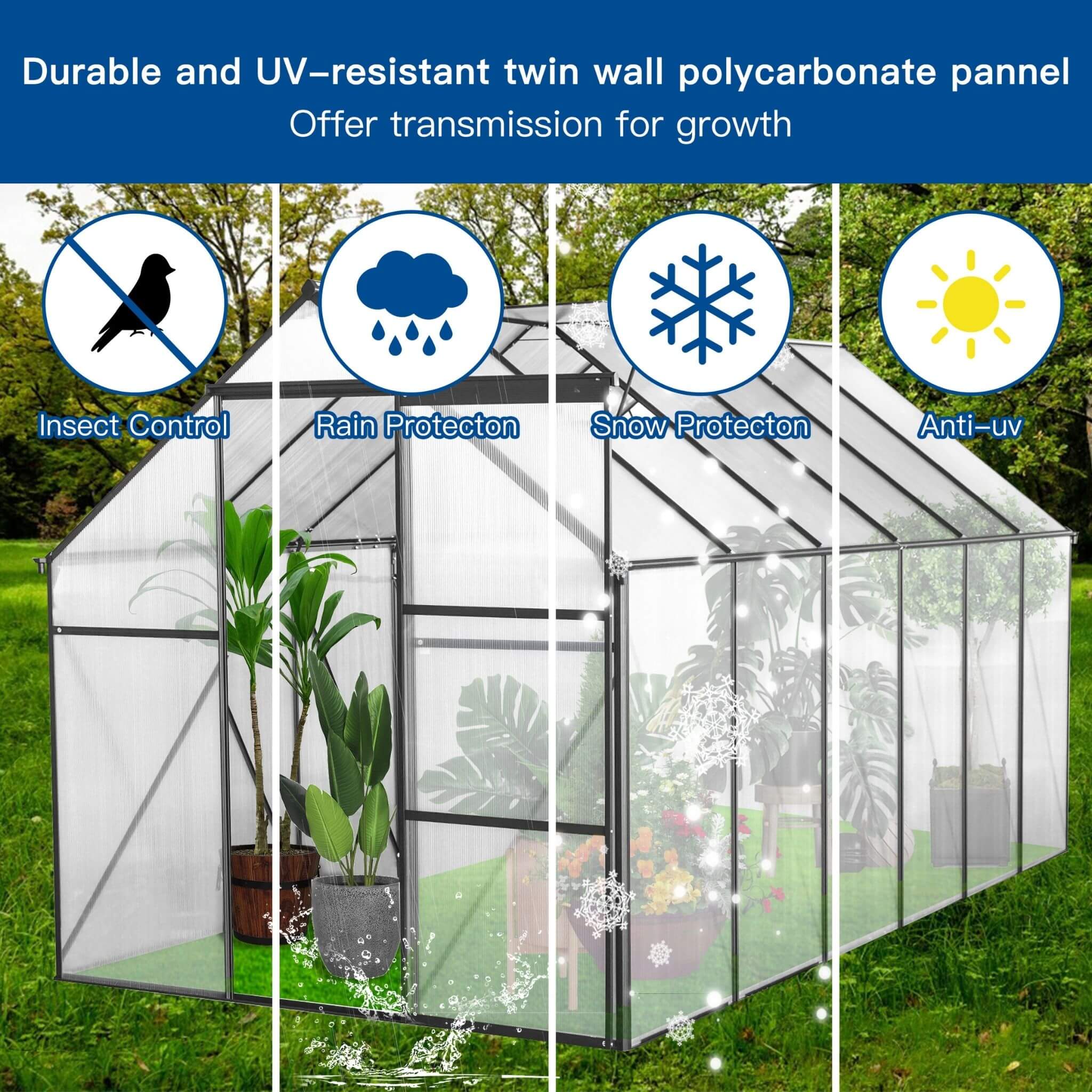 [06X12FT] Heavy-Duty Black Polycarbonate Greenhouse With Raised Base And Anchor (SAK92451)
