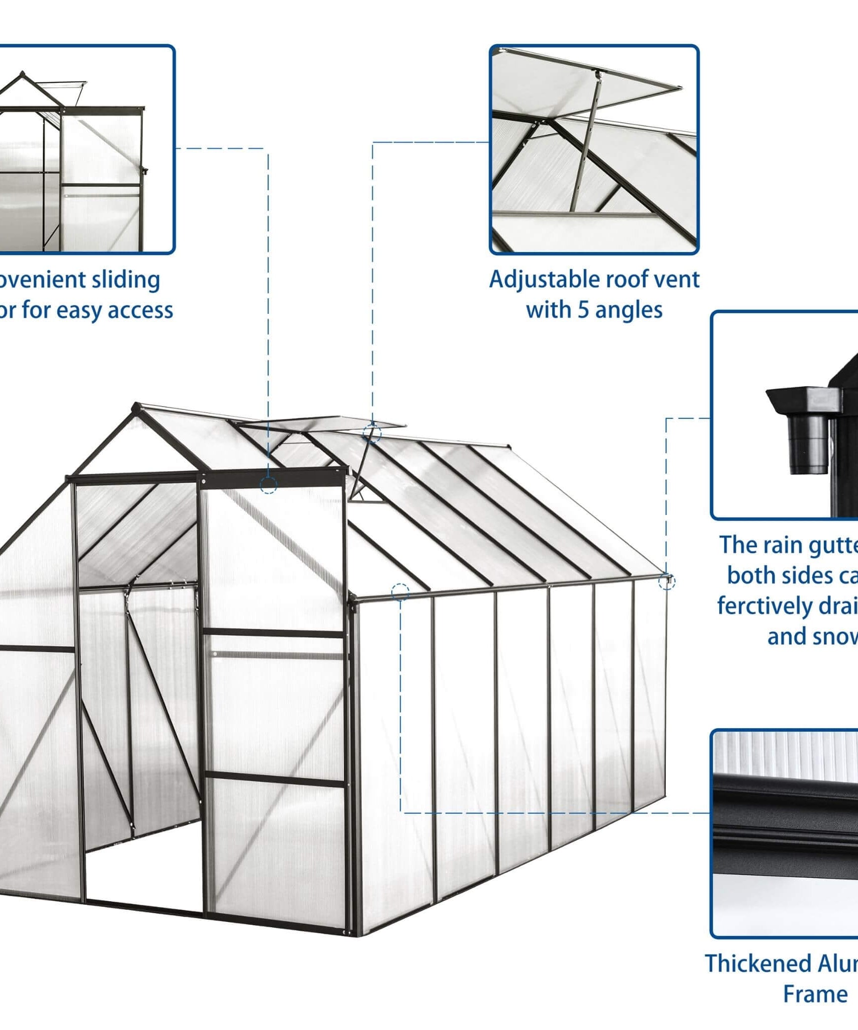 [06X12FT] Heavy-Duty Black Polycarbonate Greenhouse With Raised Base And Anchor (SAK92451)