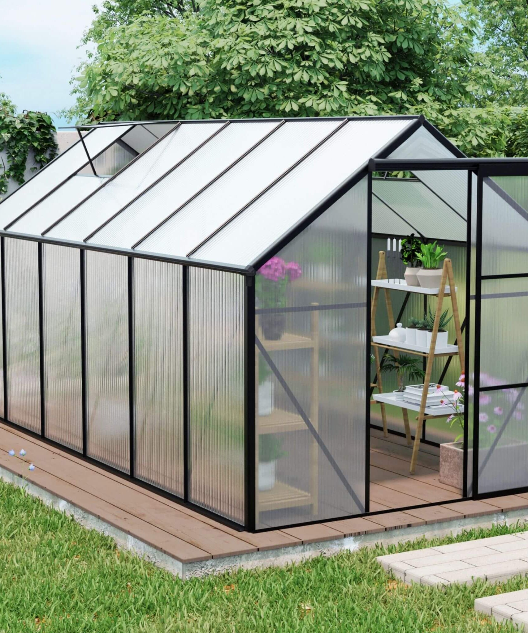 [06X12FT] Heavy-Duty Black Polycarbonate Greenhouse With Raised Base And Anchor (SAK92451)