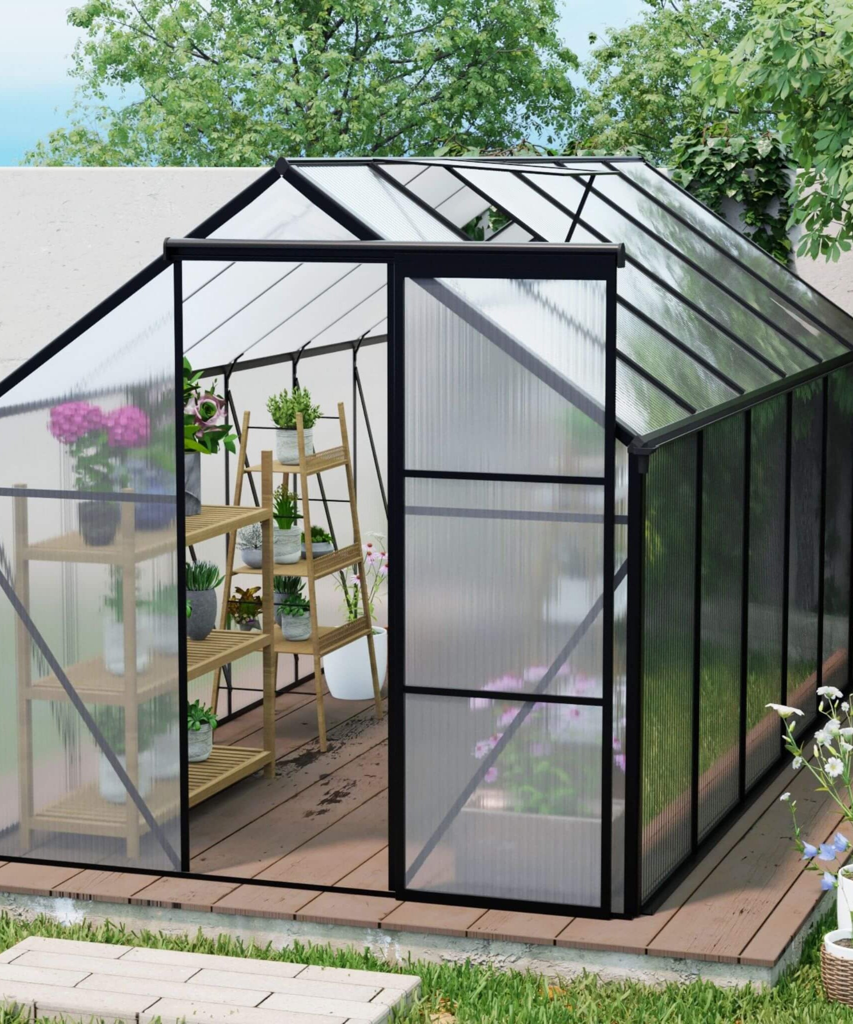 [06X12FT] Heavy-Duty Black Polycarbonate Greenhouse With Raised Base And Anchor (SAK92451)