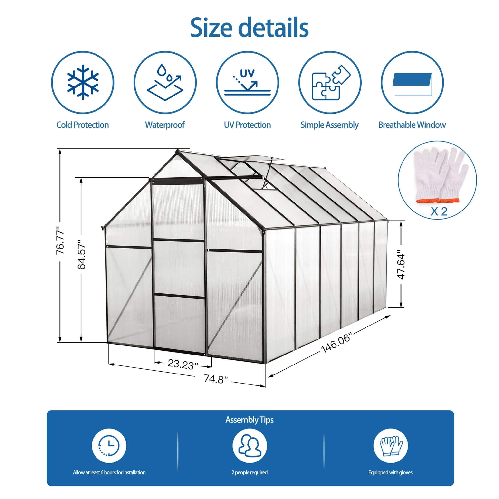 [06X12FT] Heavy-Duty Black Polycarbonate Greenhouse With Raised Base And Anchor (SAK92451)