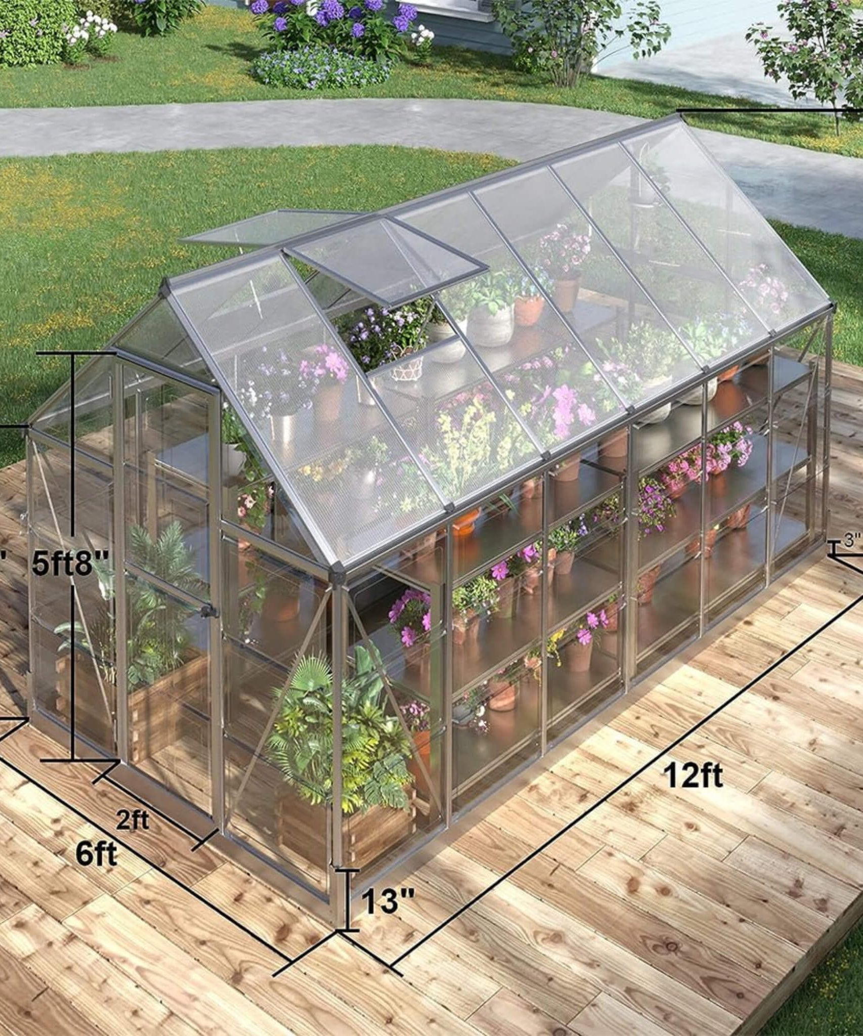 [06X12FT] Heavy-Duty Outdoor Aluminum Polycarbonate Walk-In Greenhouse With Lockable Hinged Door (SAK85247)