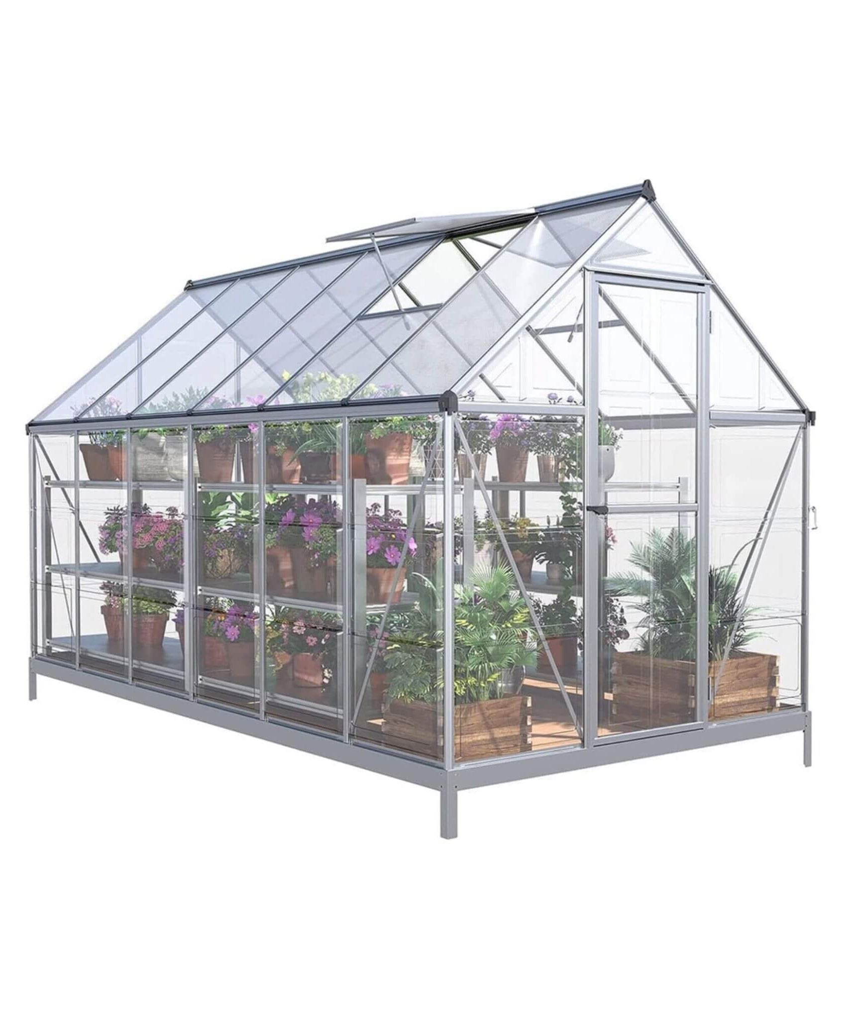 [06X12FT] Heavy-Duty Outdoor Aluminum Polycarbonate Walk-In Greenhouse With Lockable Hinged Door (SAK85247)