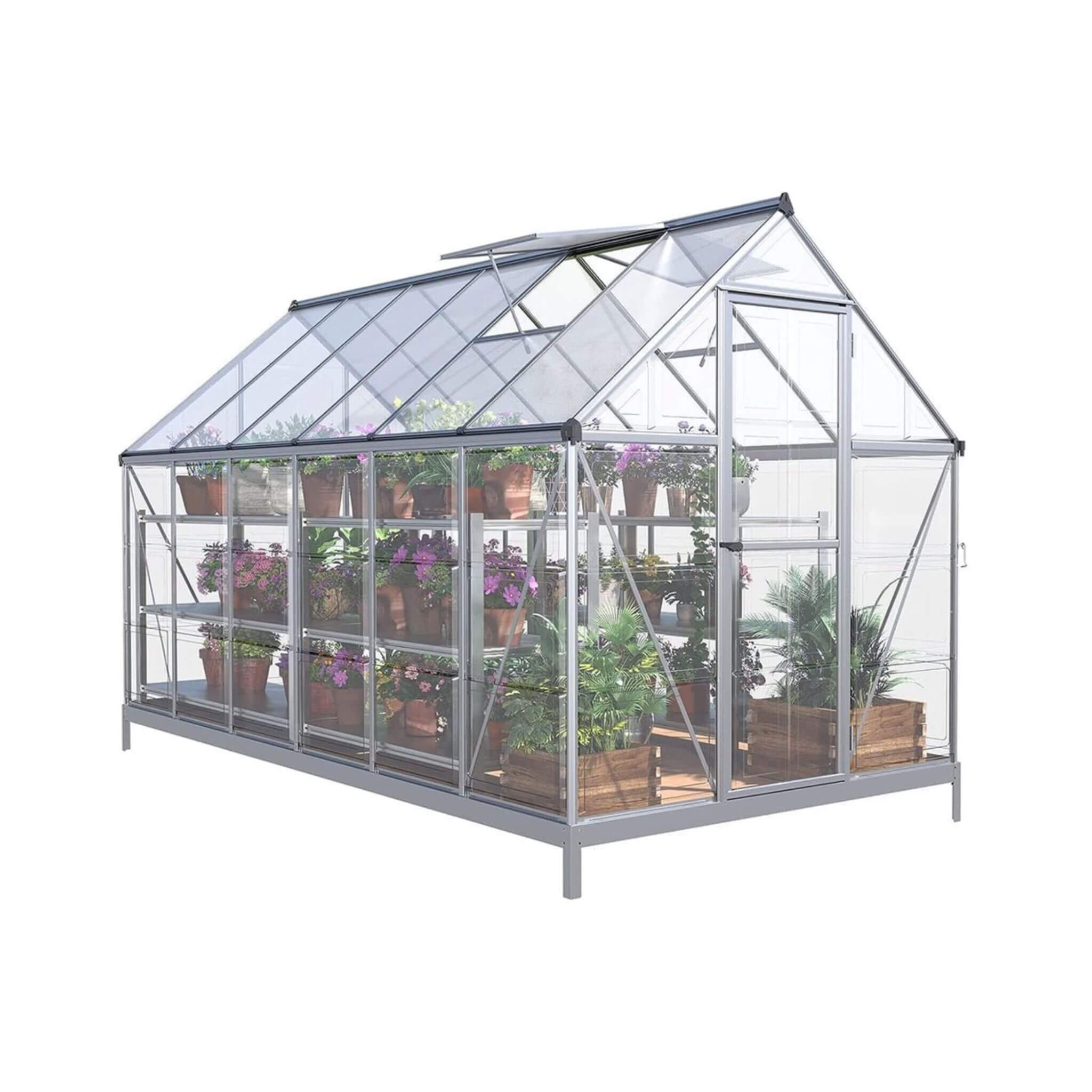 [06X12FT] Heavy-Duty Outdoor Aluminum Polycarbonate Walk-In Greenhouse With Lockable Hinged Door (SAK85247)